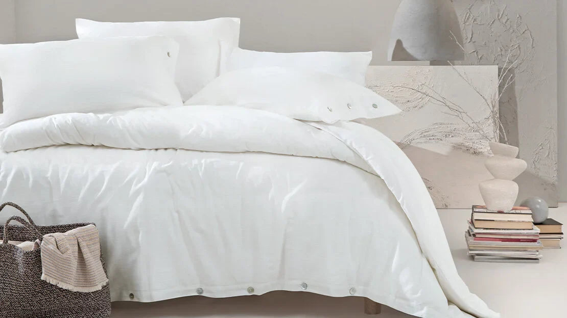 Двоен спален комплект «Annie White» - 4 части, ранфорс, лен