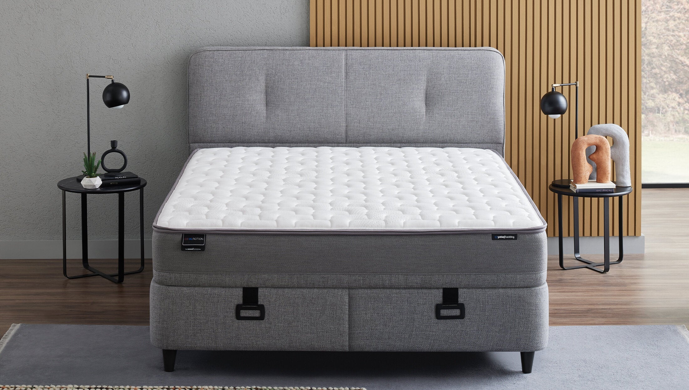 Тапицирана основа за легло «Lotto» с място за съхранение, повдигащ механизъм, система за безшумно затваряне