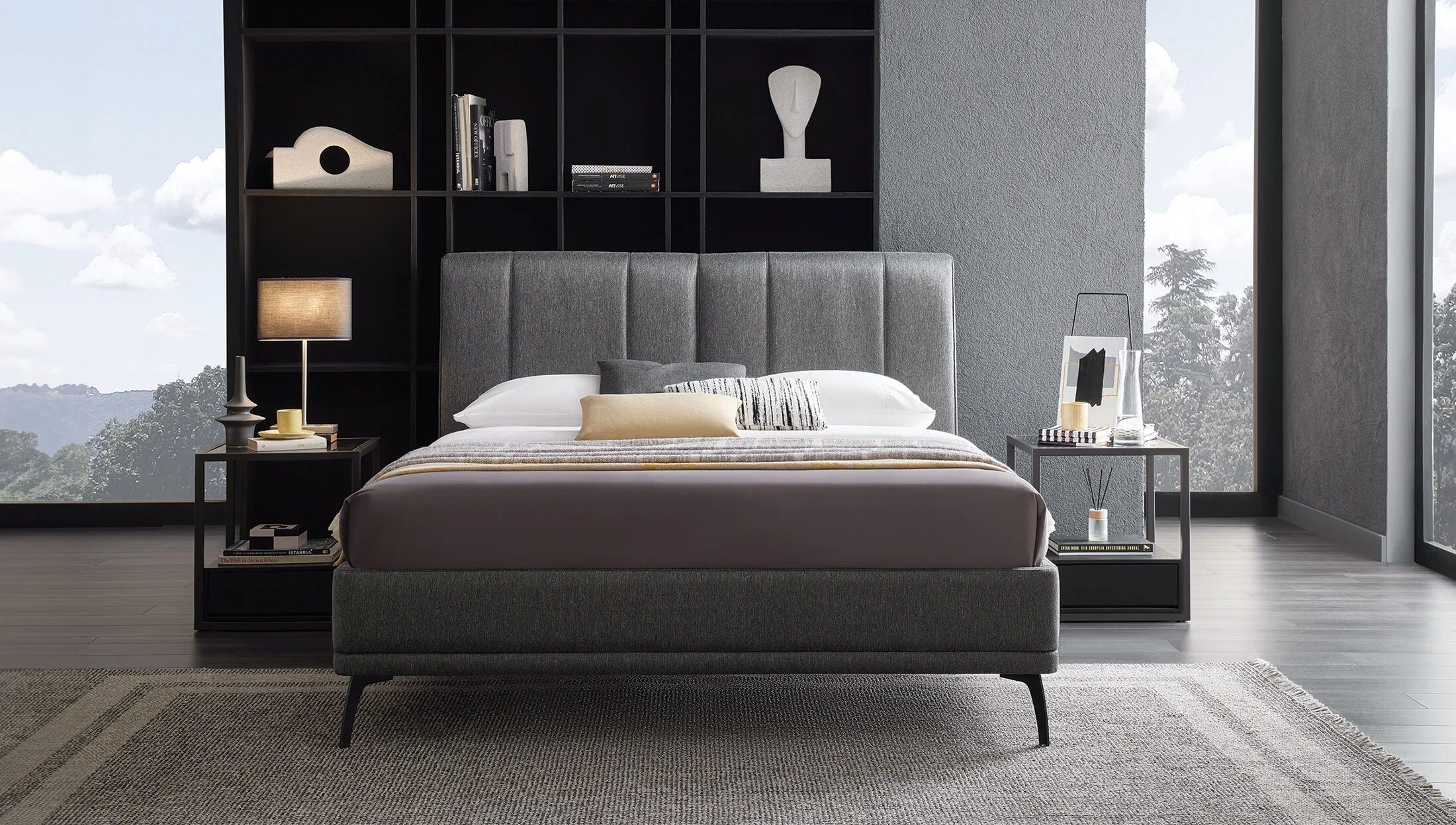 Тапицирана табла за легло «Black Ice»