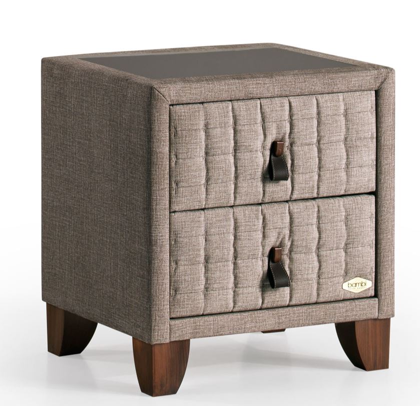 Тапицирано нощно шкафче «Cotton Master Glass» + две чекмеджета и стъклен плот, размер 52х59х43см