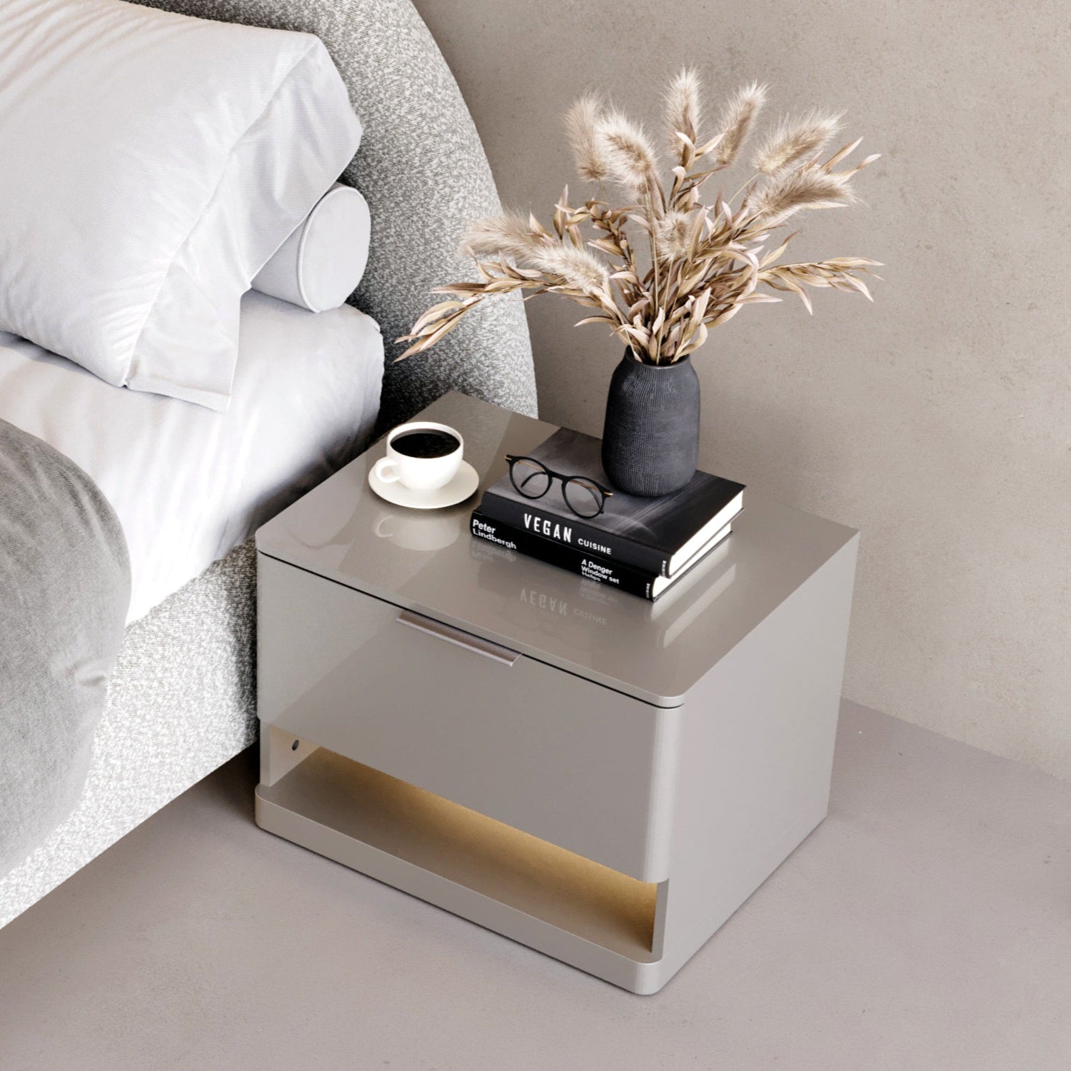 Нощно шкафче «Dolunay» + чекмедже и рафт с LED осветление, размер 60х44х46см