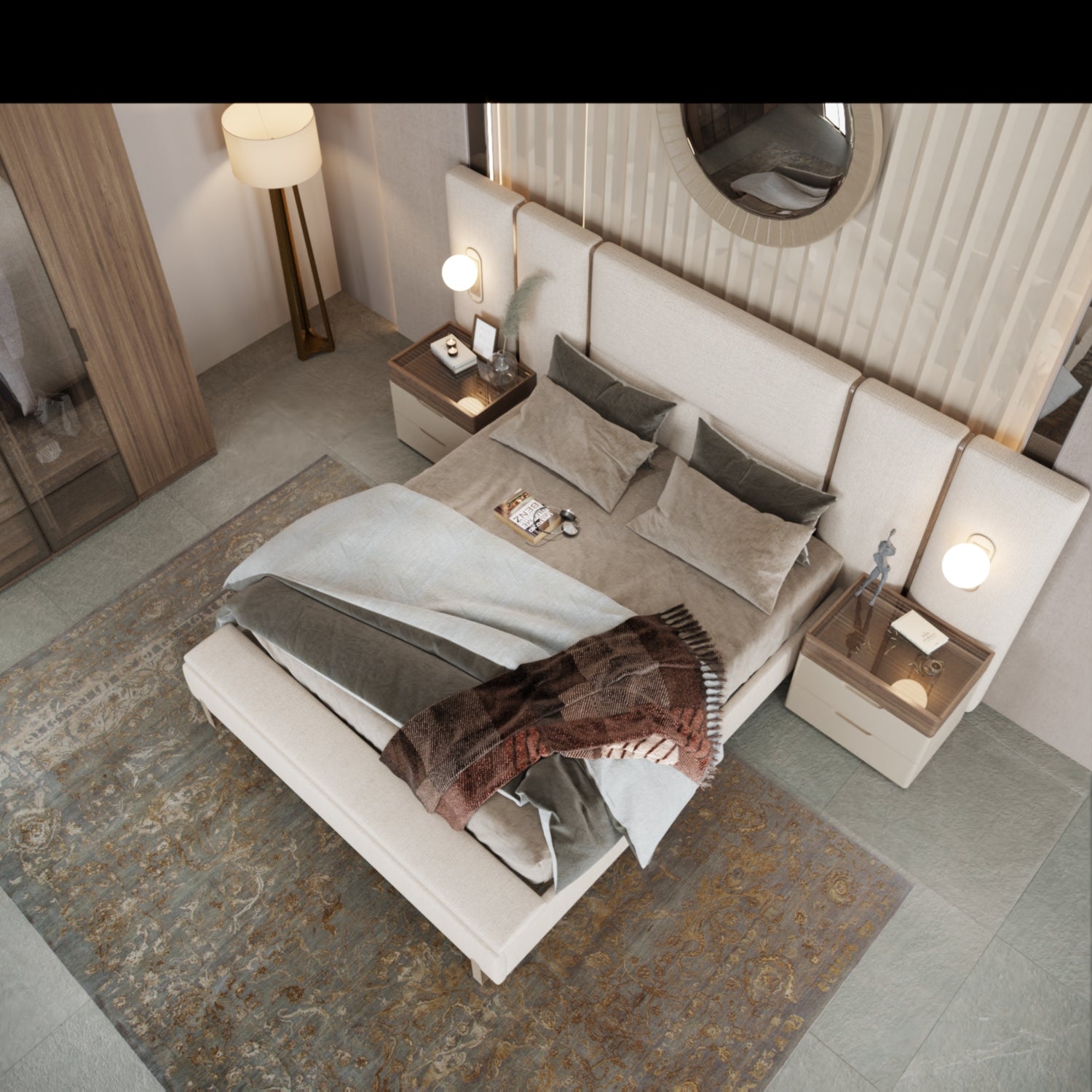 Тапицирано легло «Bagdat» + табла с осветление - с място за съхранение, повдигащ механизъм