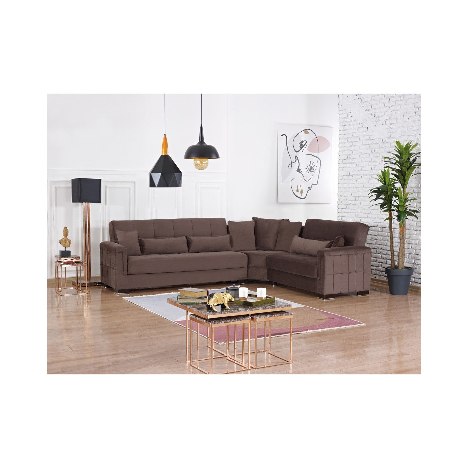 Ъглов разтегателен диван «Armada Pro Big» + декоративни възглавници, с място за съхранение, ширина 253см