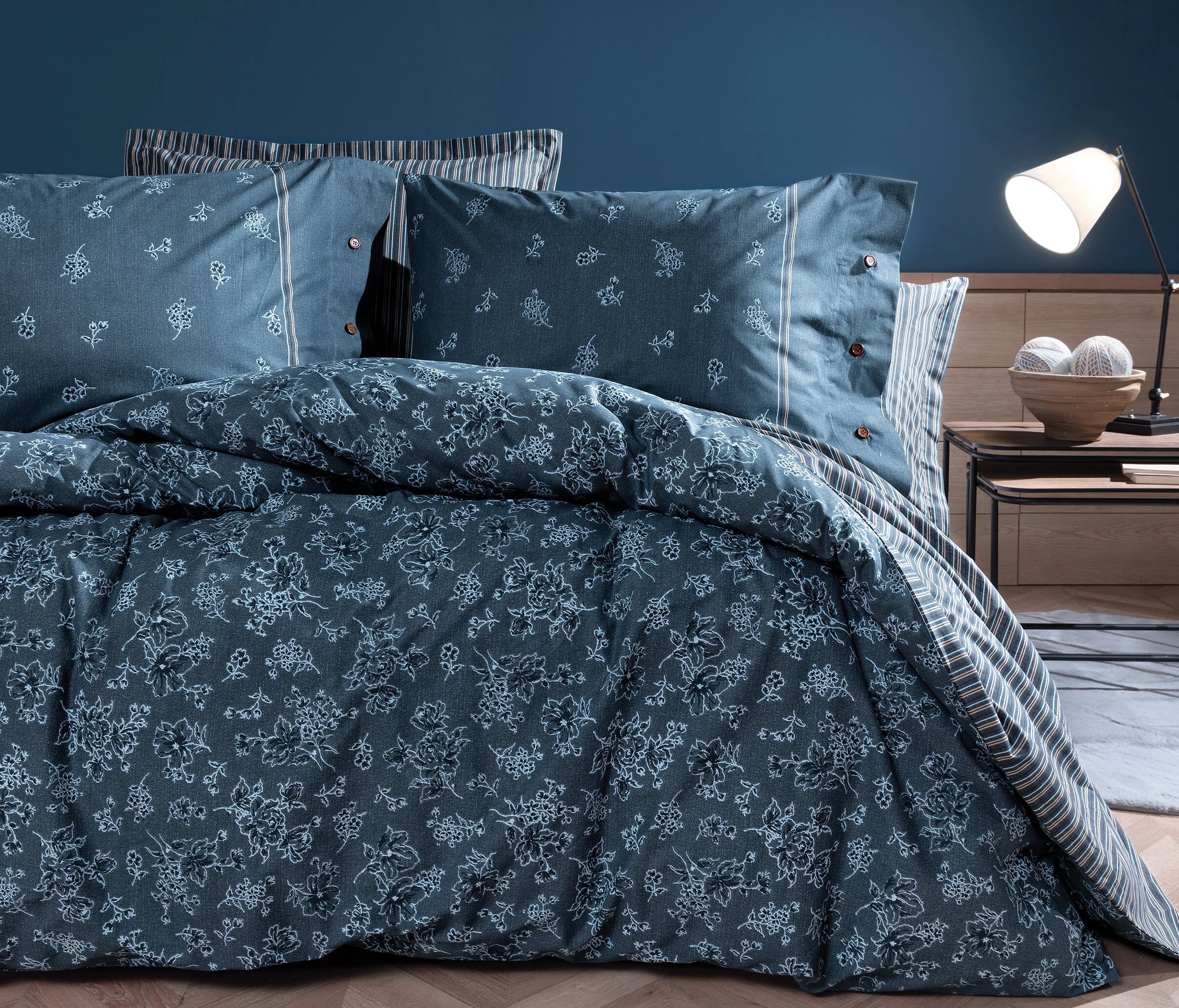 Двоен спален комплект «Aveline - Indigo» - 4 части, памук, ранфорс