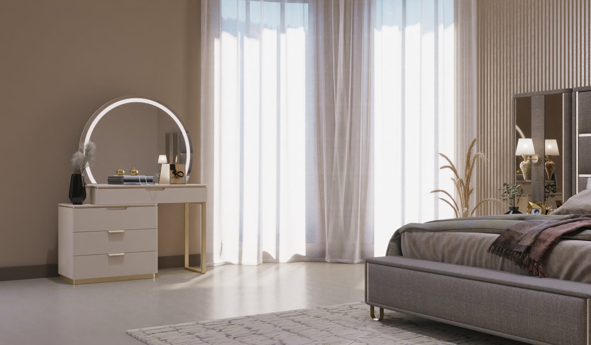 Тоалетка «Kapadokya» + скрин с четири чекмеджета и огледало, размер 134х87х47см