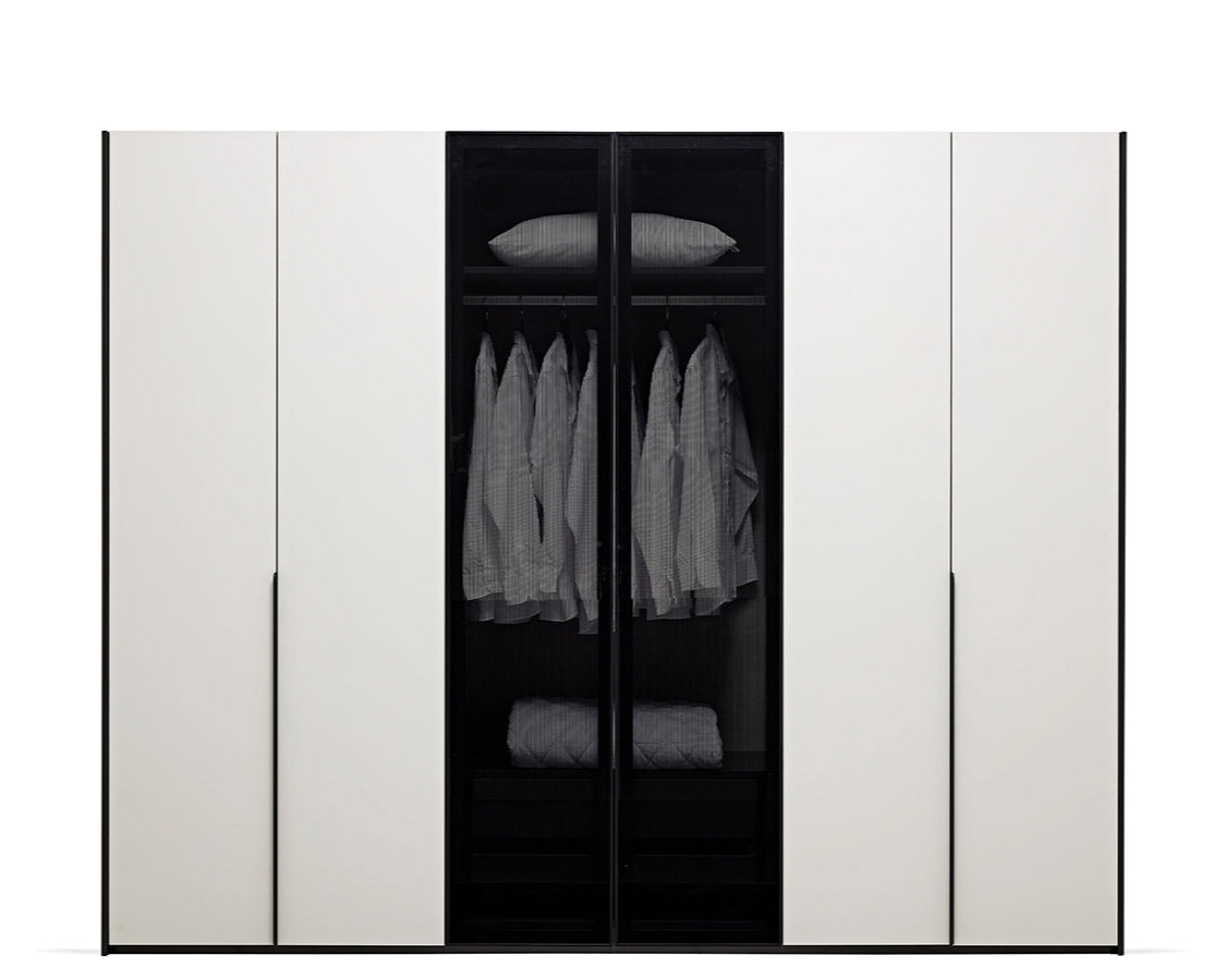 Шесткрилен гардероб «Eterna» + LED осветление, стъклени врати, ширина 274см