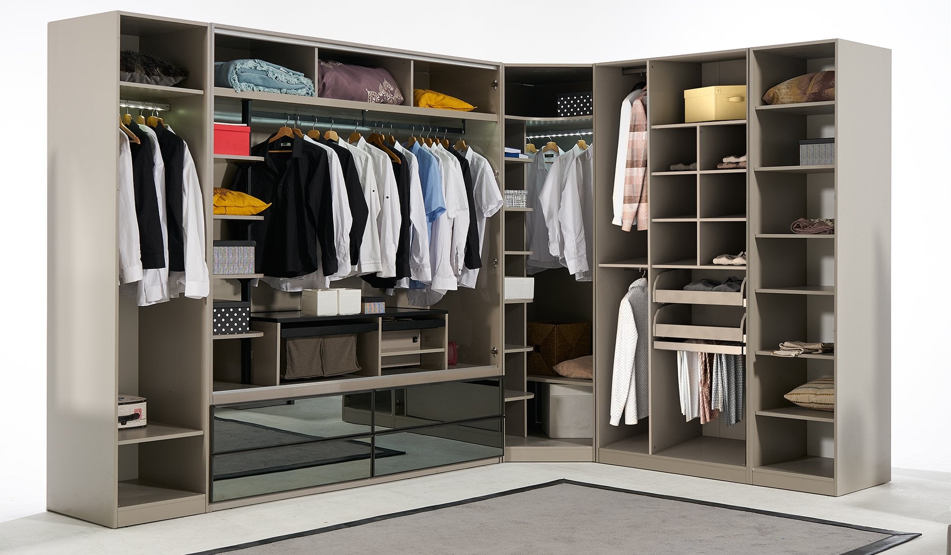 Модулен гардероб «Oylat» - 5 модула, с осветление, стъклени врати