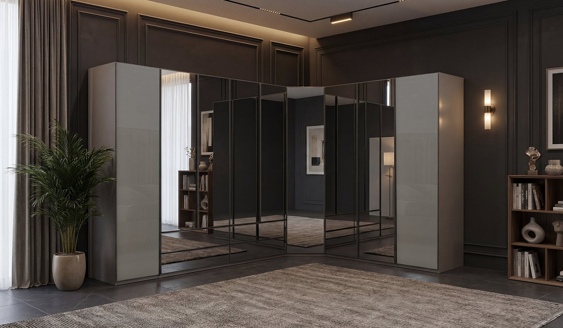 Модулен гардероб «Oylat» - 5 модула, с осветление, стъклени врати