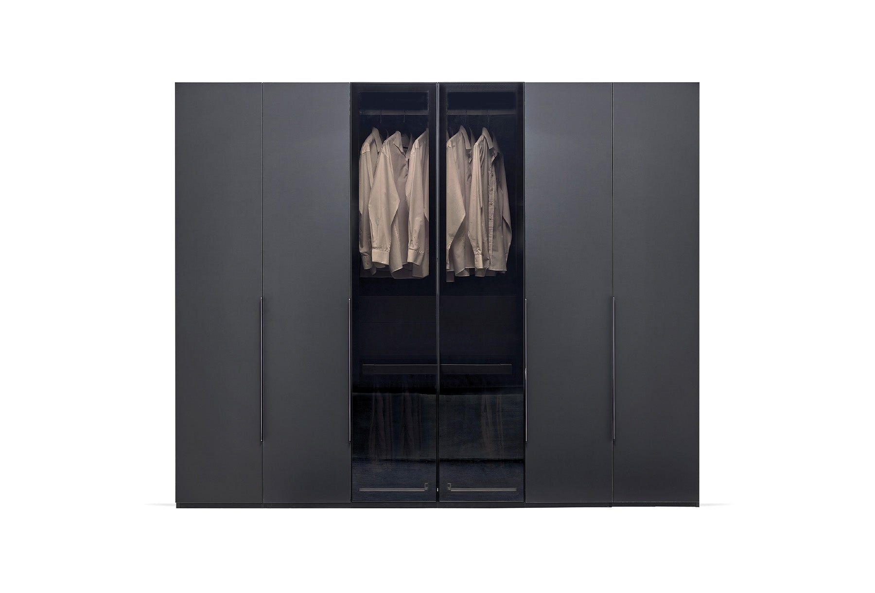 Шесткрилен гардероб «Legato Black» - стъклени врати, ширина 272см