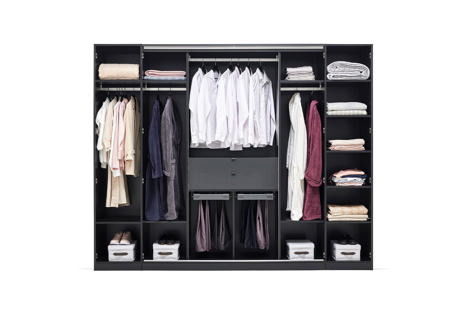 Шесткрилен гардероб «Legato Black» - стъклени врати, ширина 272см