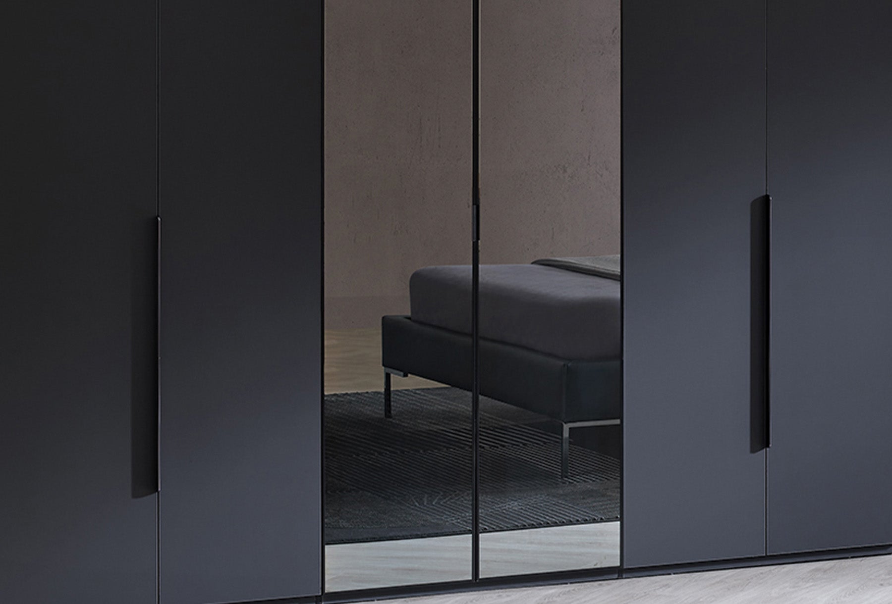 Шесткрилен гардероб «Legato Black» - стъклени врати, ширина 272см