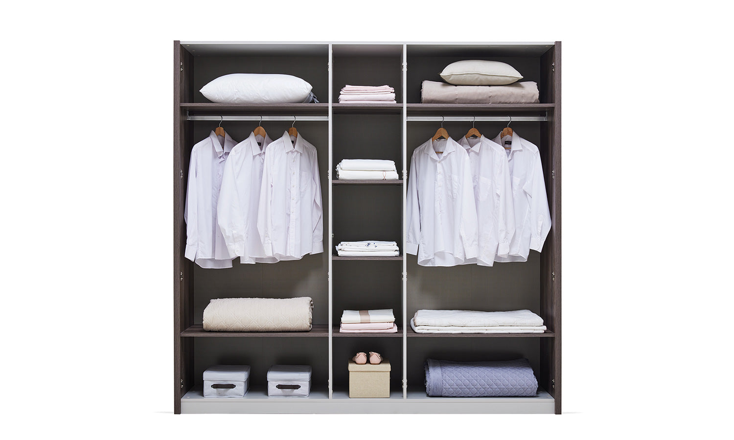 Петкрилен гардероб «Morel» с огледална врата, чекмеджета, лост за закачалки, рафтове, ширина 227см