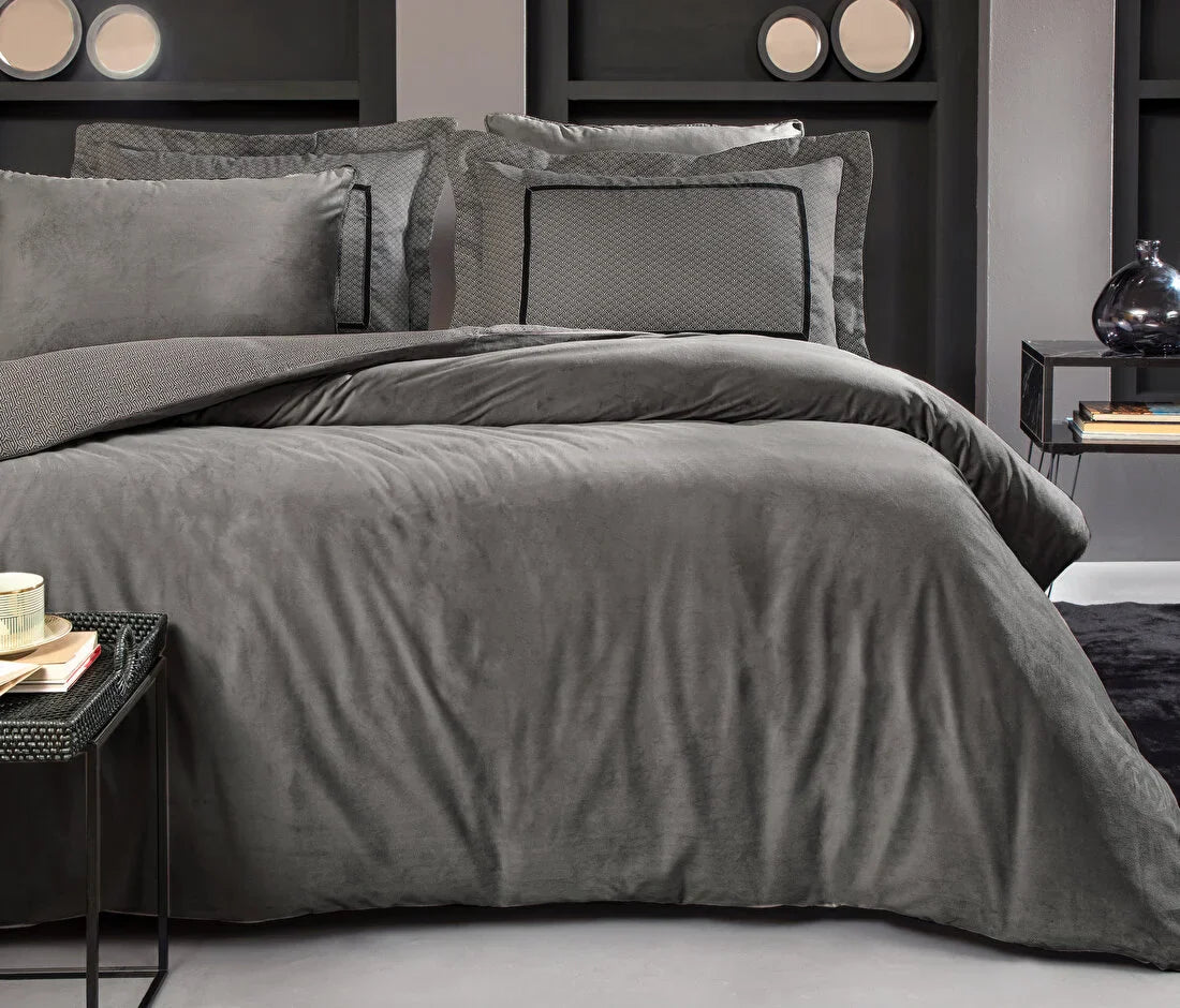 Двоен спален комплект «Pietro-Anthracite» - 6 части, памучен сатен