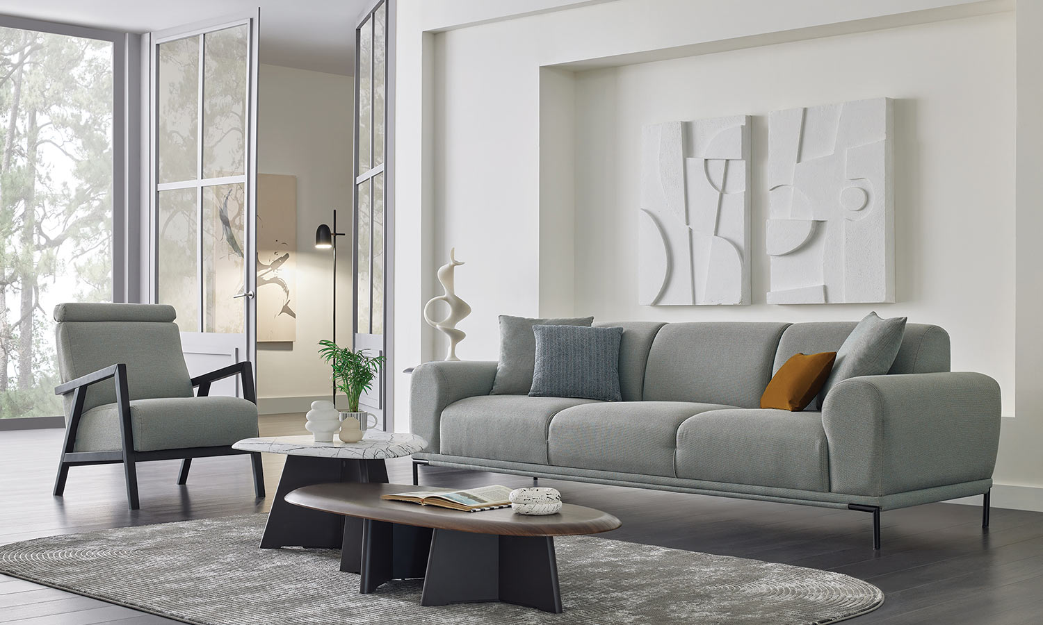 Tриместен диван «Marlet» + 4 декоративни възглавници, ширина 264см