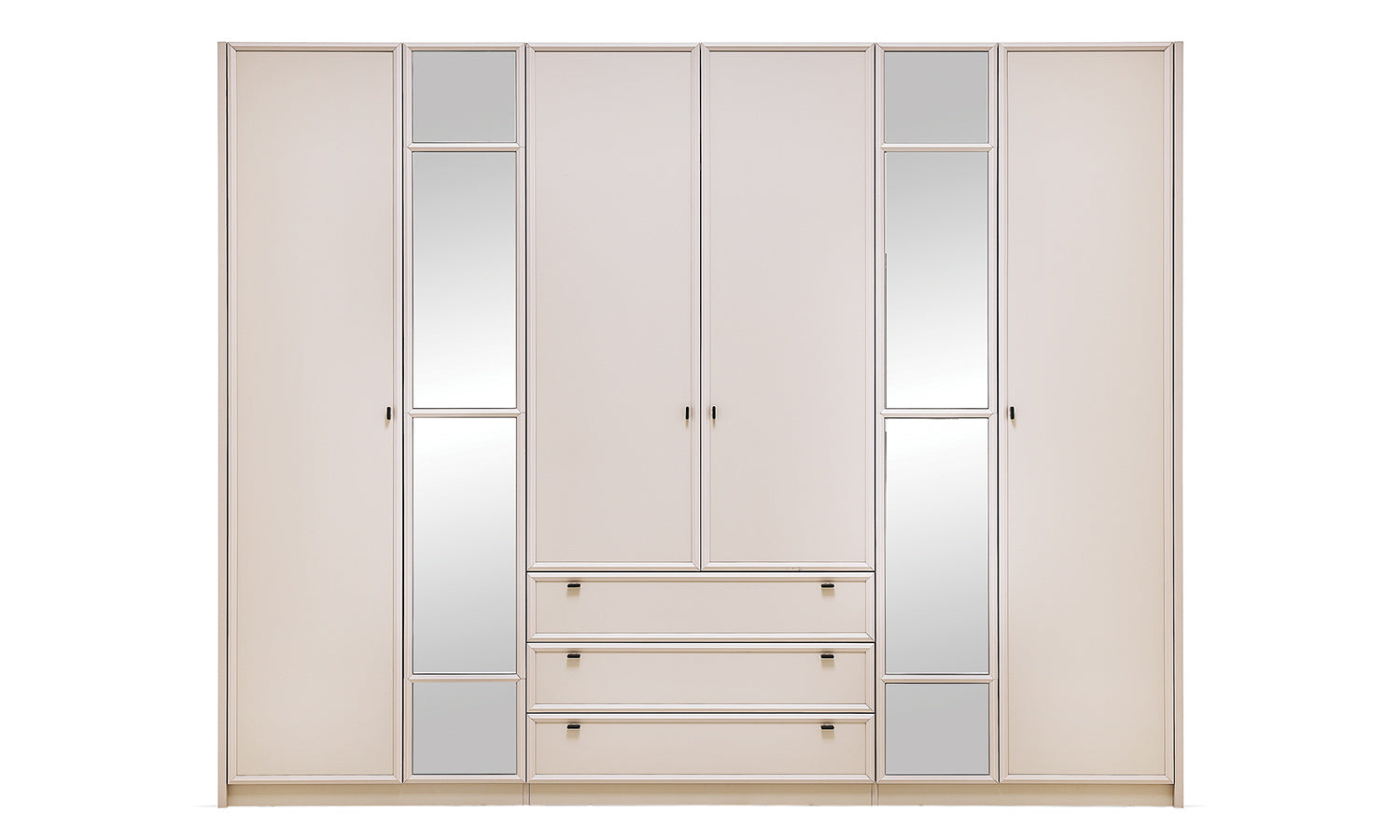 Шесткрилен гардероб «Agata» с огледална врата, чекмеджета, лост за закачалки, рафтове, ширина 278см