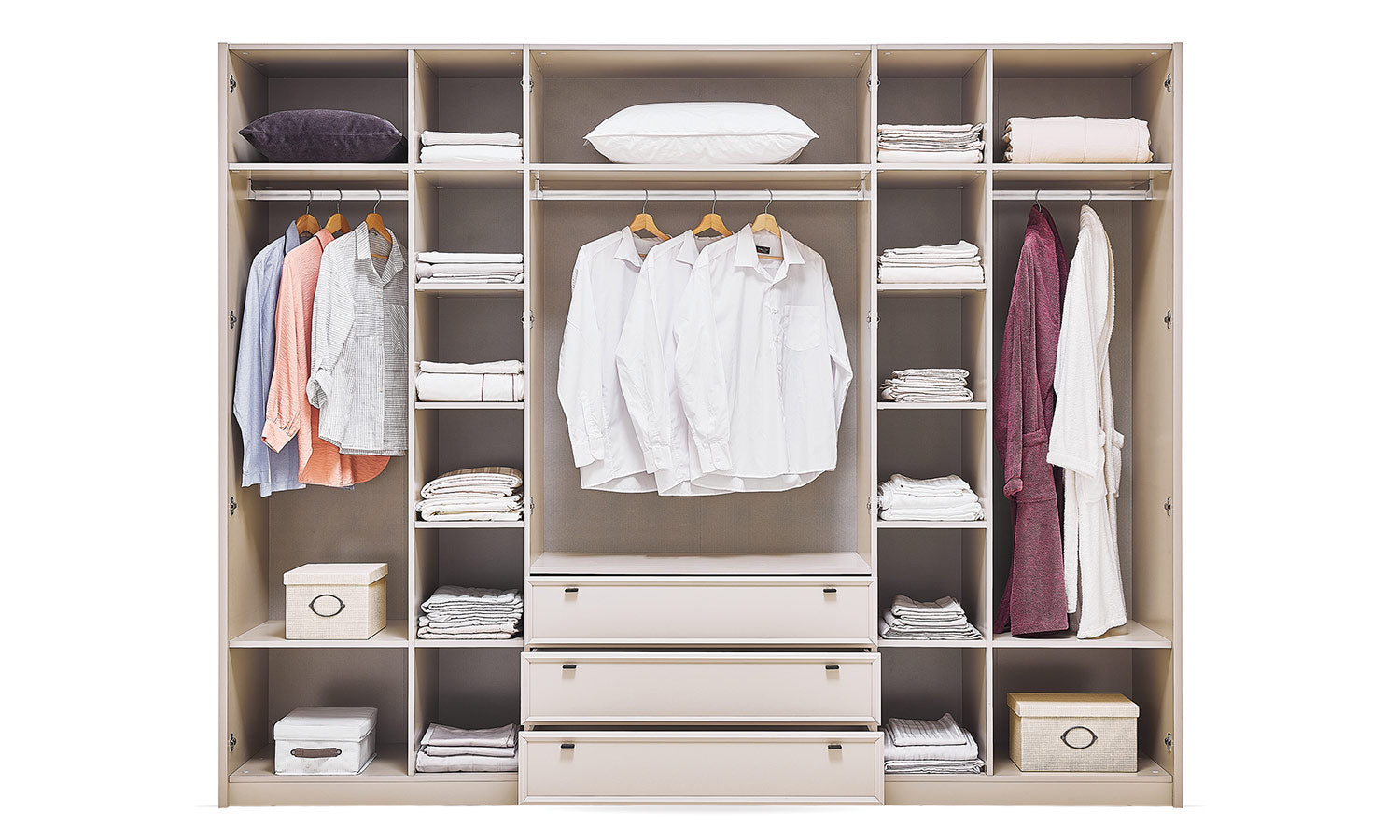 Шесткрилен гардероб «Agata» с огледална врата, чекмеджета, лост за закачалки, рафтове, ширина 278см