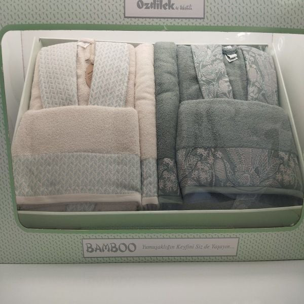 Комплект халати и хавлии «Candidum Green-Krem/Green» памук, бамбук, 6 части