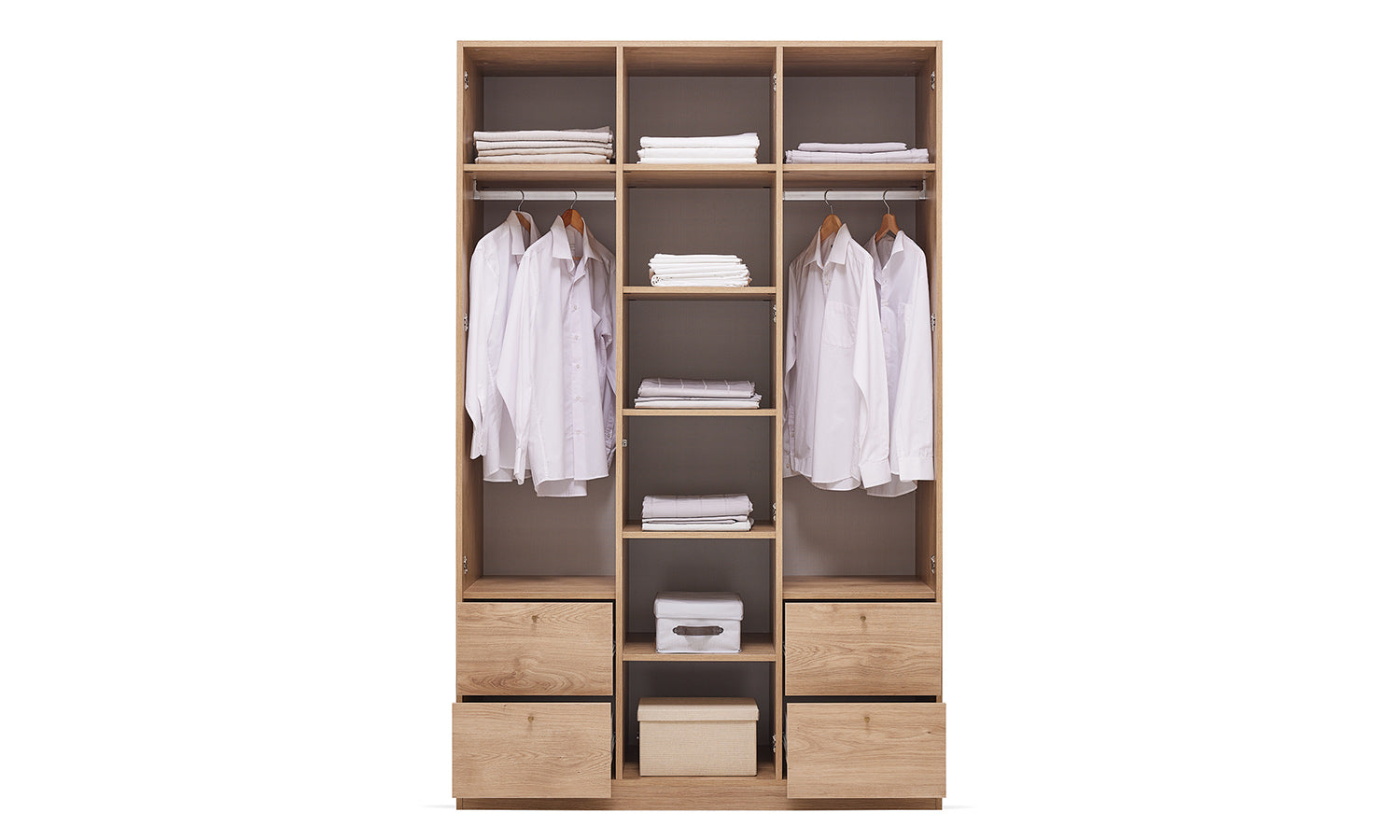 Трикрилен гардероб «Helis Teen» с огледална врата, чекмеджета, лост за закачалки, рафтове, ширина 140см