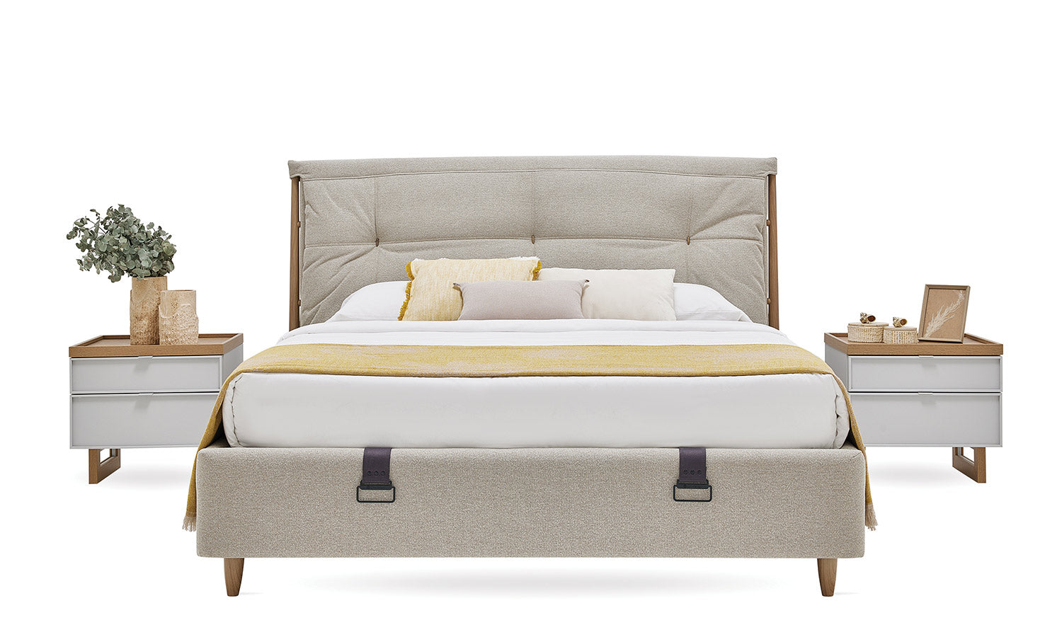 Тапицирано легло «Puerta» + табла с капитонаж - с място за съхранение, повдигащ механизъм