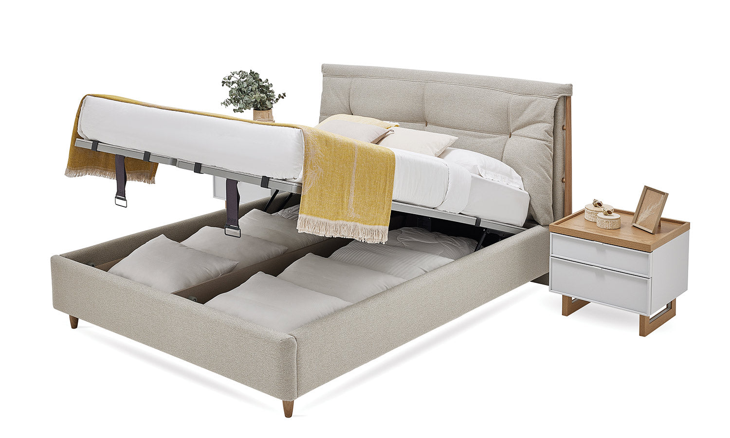 Тапицирано легло «Puerta» + табла с капитонаж - с място за съхранение, повдигащ механизъм