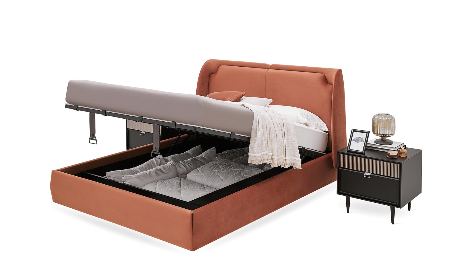 Тапицирано легло «Krista» с място за съхранение, повдигащ механизъм
