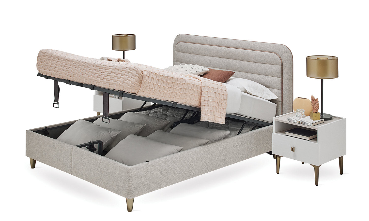Тапицирана основа за легло «Lumina» с място за съхранение, повдигащ механизъм