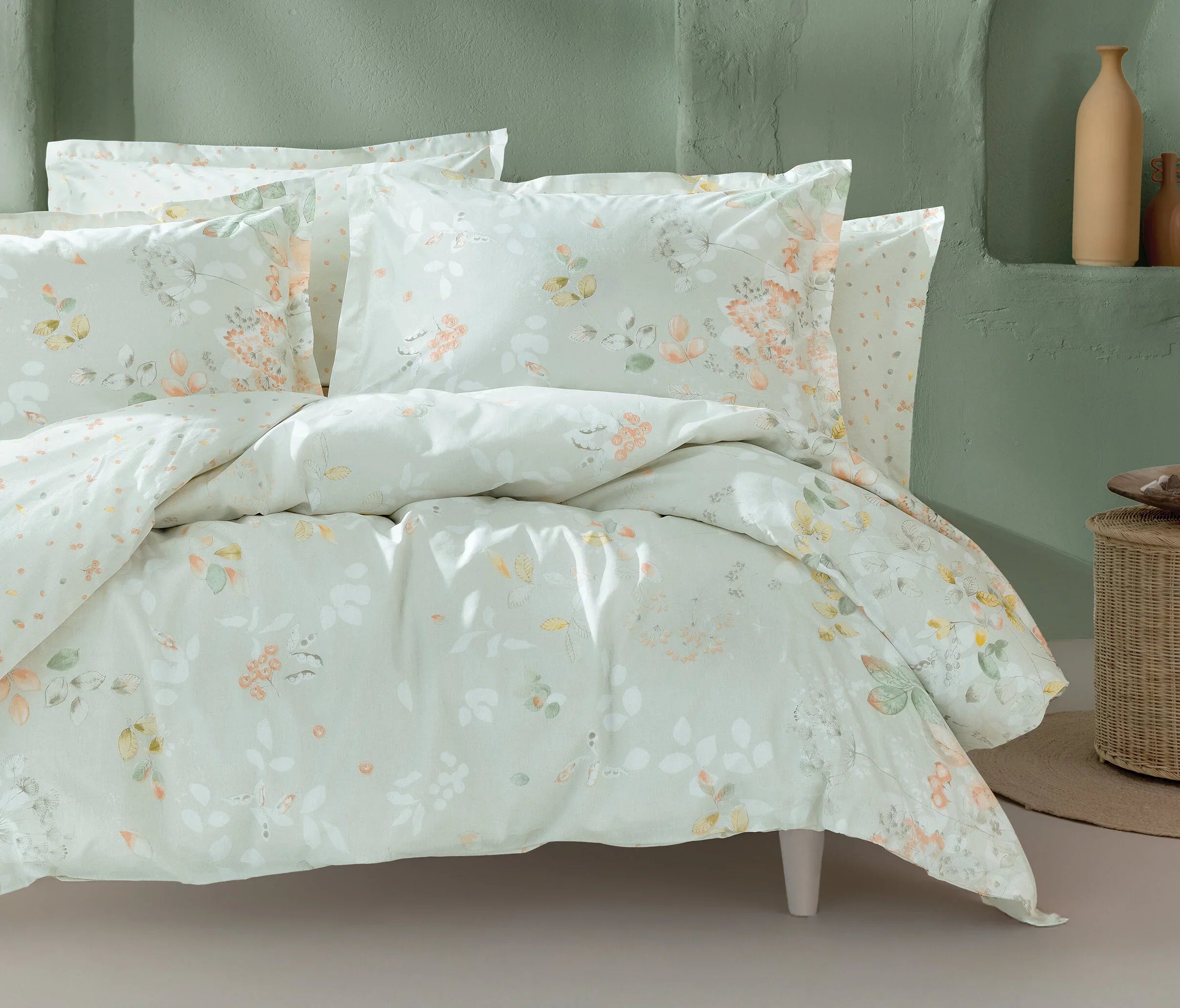 Двоен спален комплект «Merri - Light Green» - 4 части, памук, ранфорс