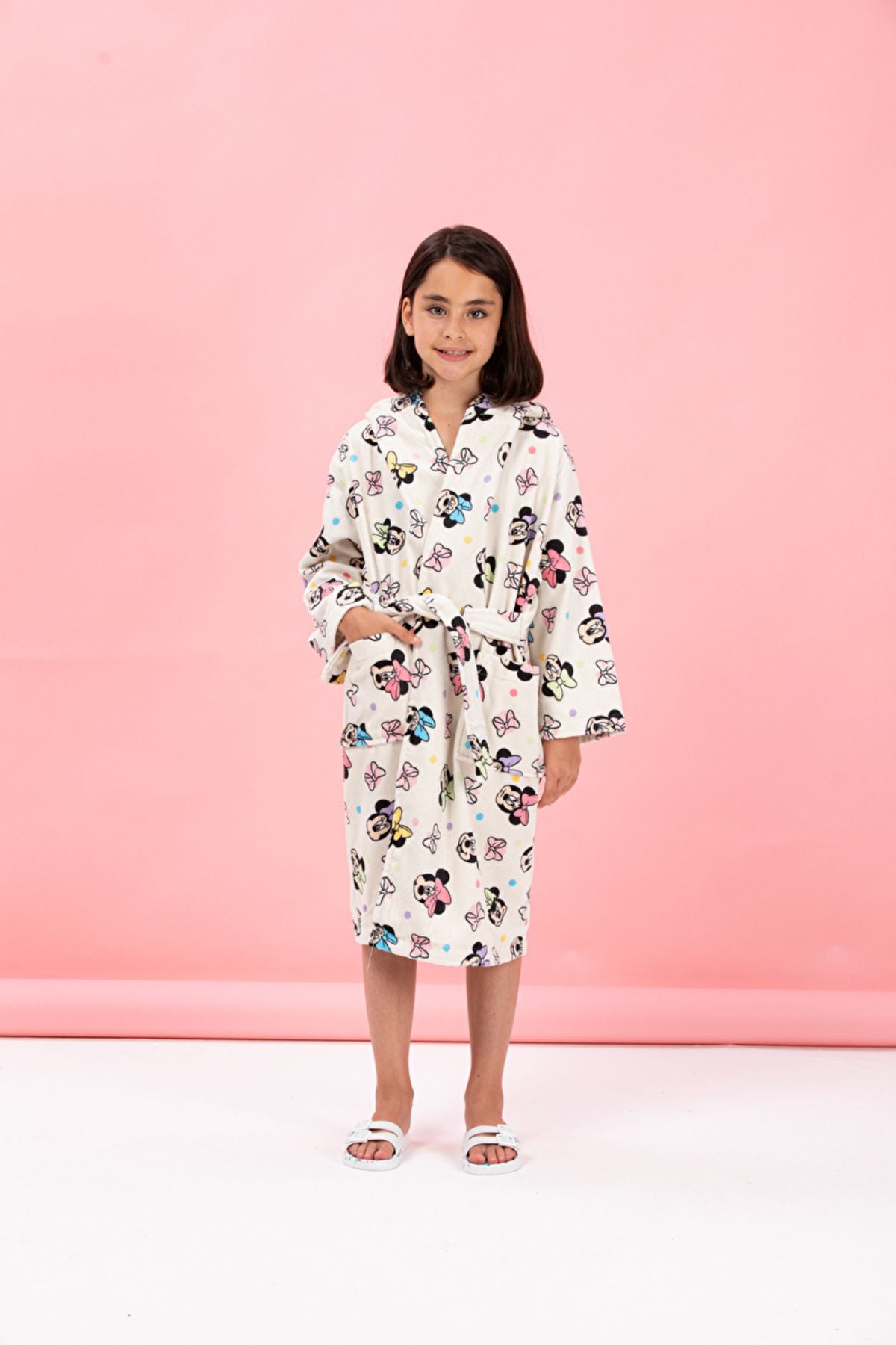 Детски халат за баня «DSNY Minnie Colours Krem» - памук, възраст 9-10г.