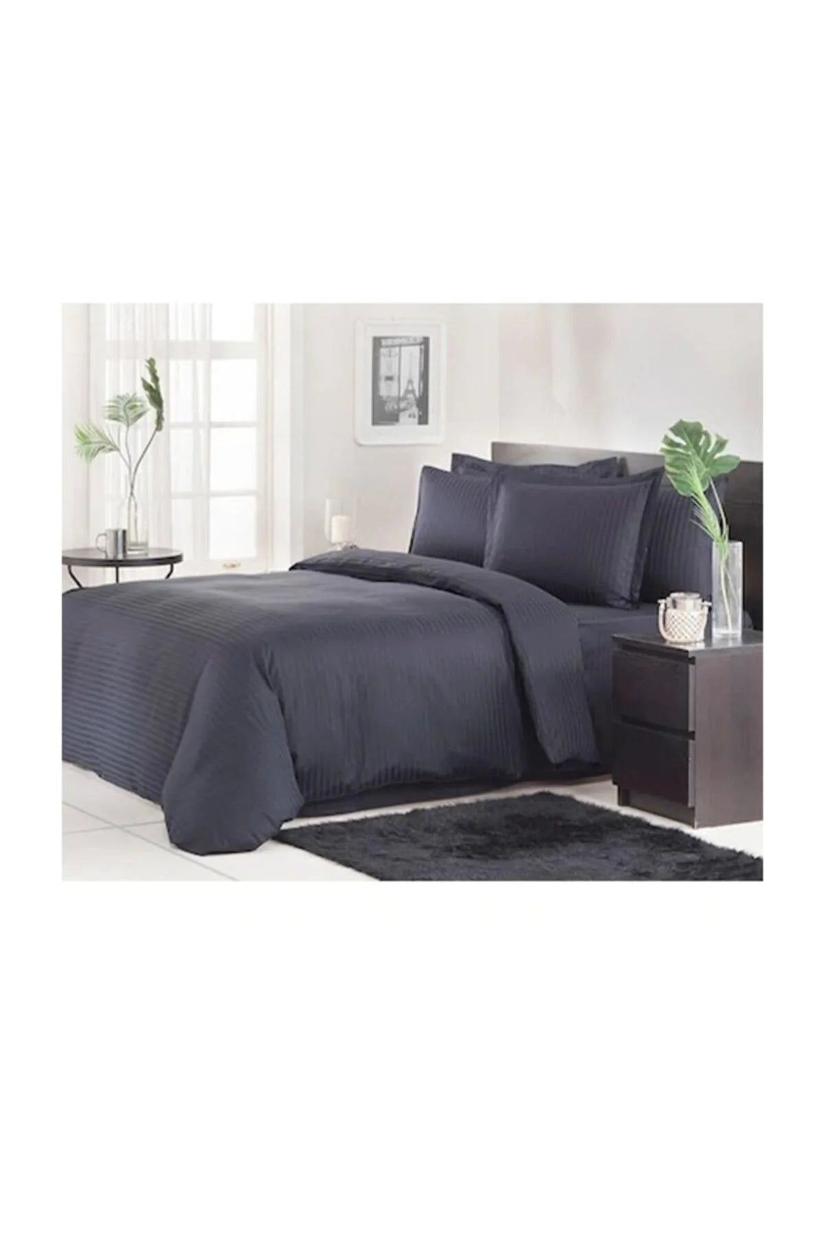 Двоен спален комплект «Black Line» - 6 части, памучен сатен