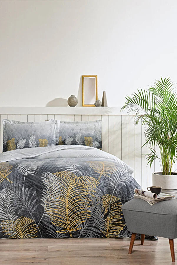 Двоен спален комплект «Golden Palm» с пике, 4 части, ранфорс