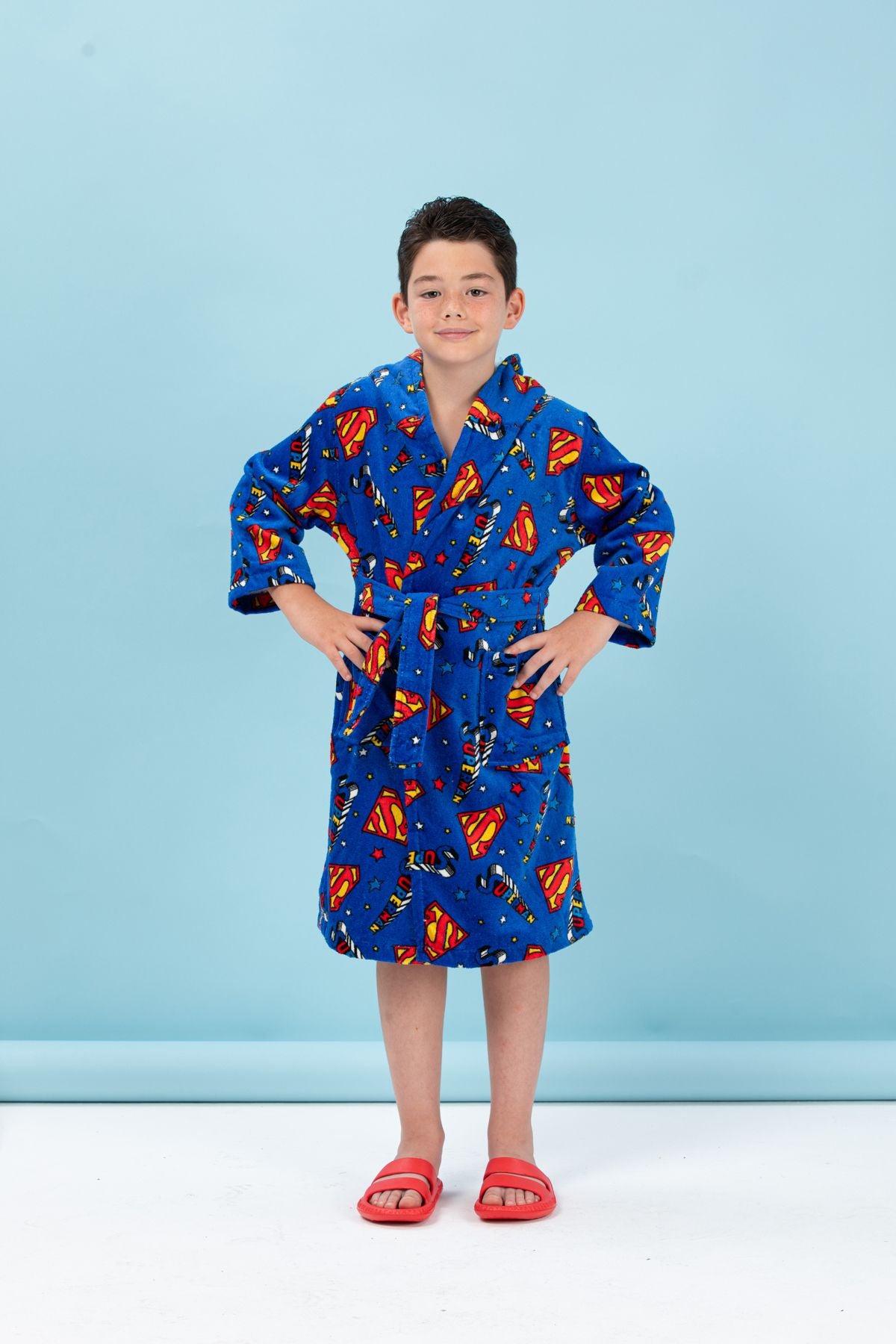 Детски халат за баня «Superman Planet Blue» - памук, възраст 5-6г.