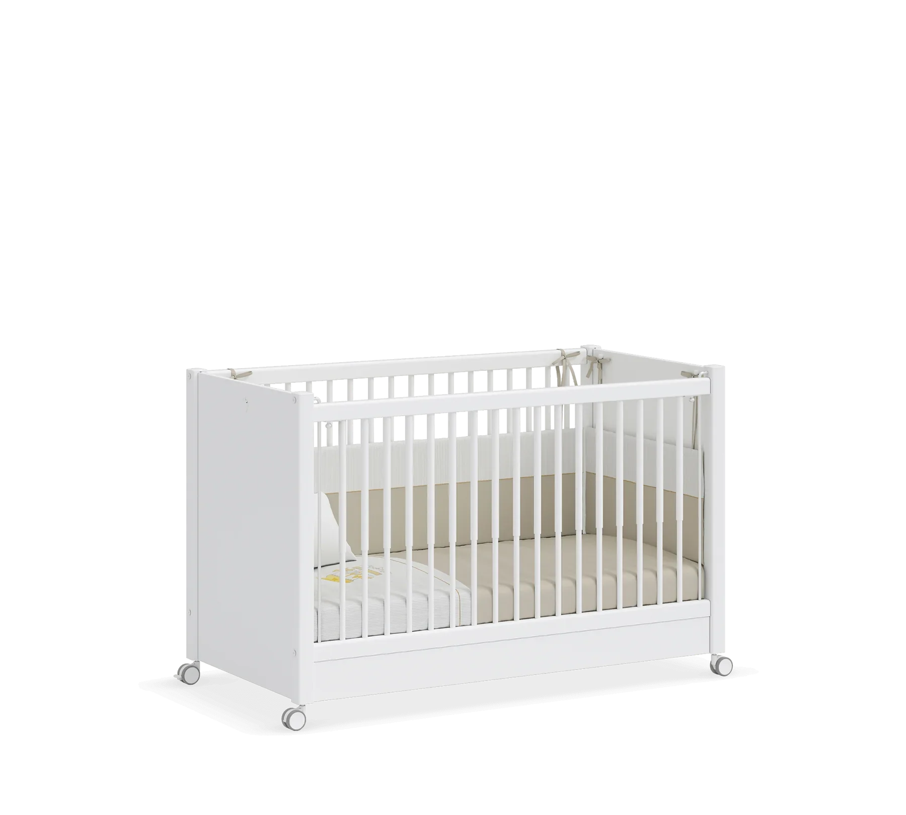 Бебешка кошара «White» с въртящи колелца и подвижна преграда, за матрак 60х120см