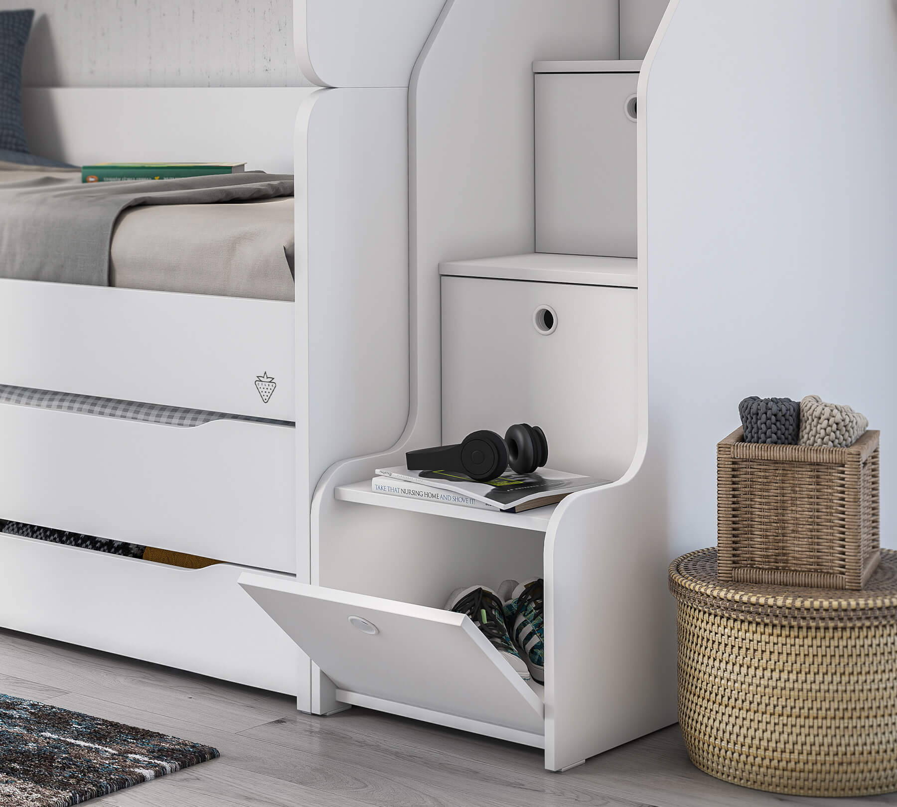 Горно легло за модулно двуетажно легло «Studio White»
