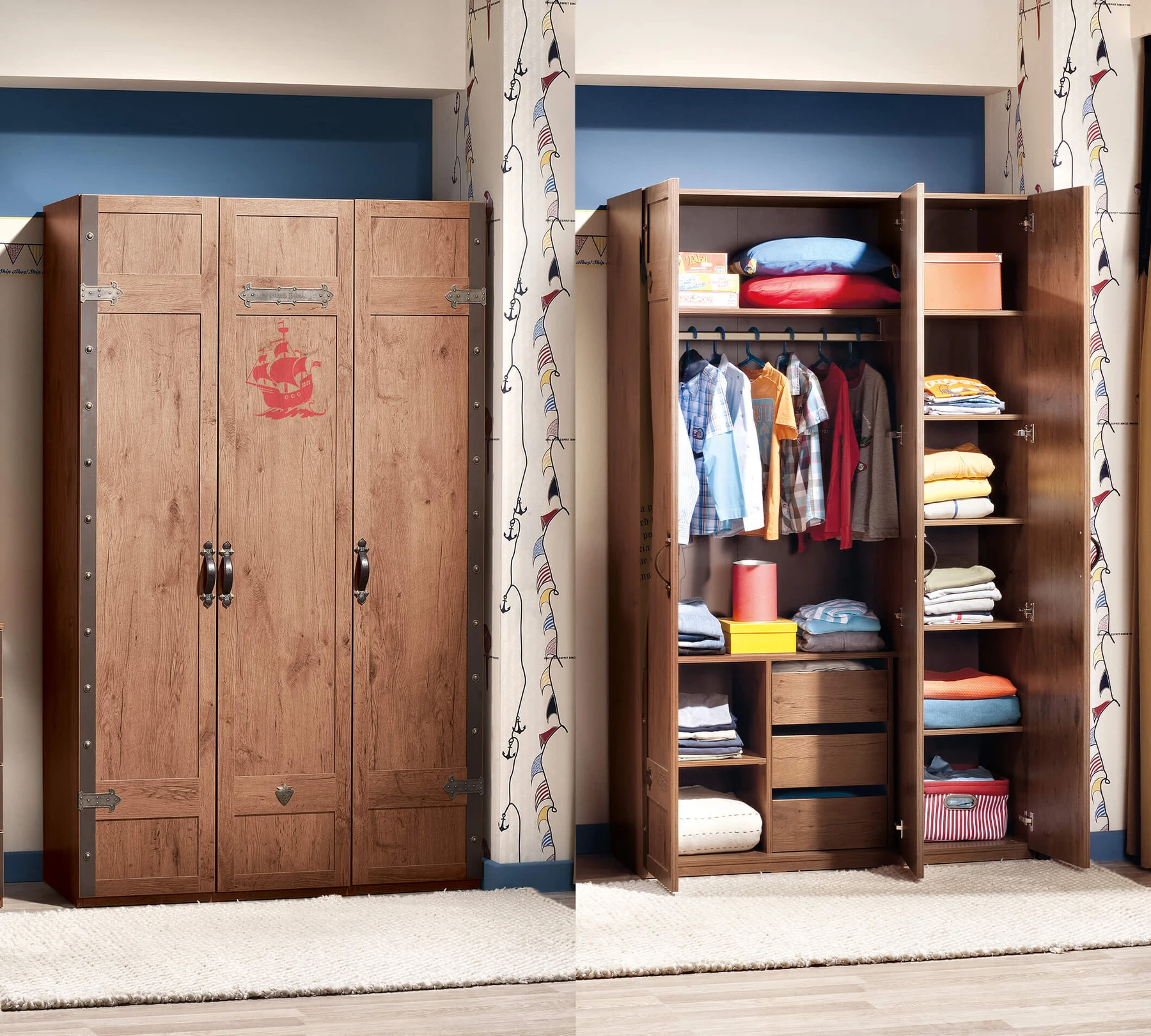 Трикрилен гардероб «Pirate» - ширина 121см