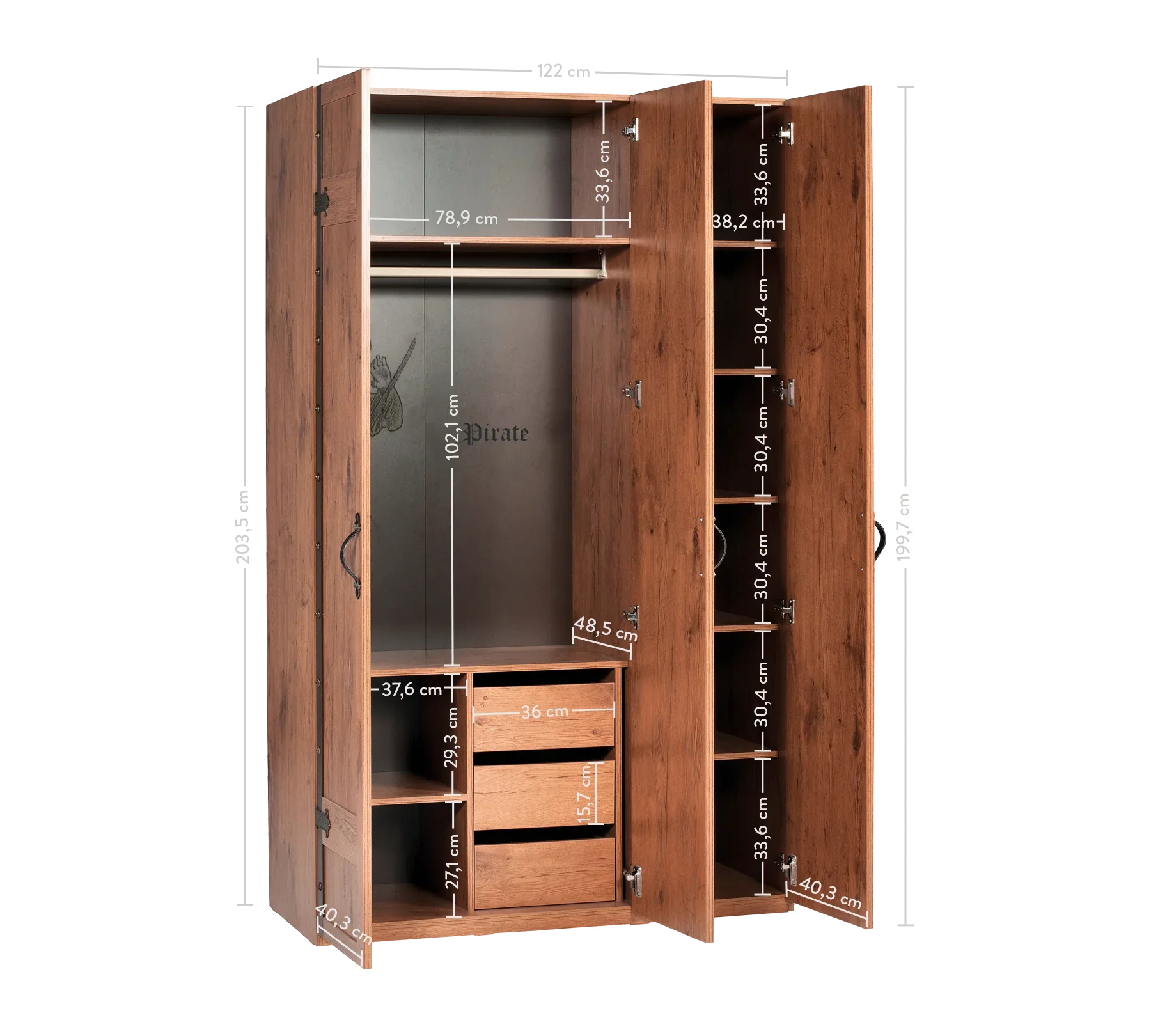 Трикрилен гардероб «Pirate» - ширина 121см