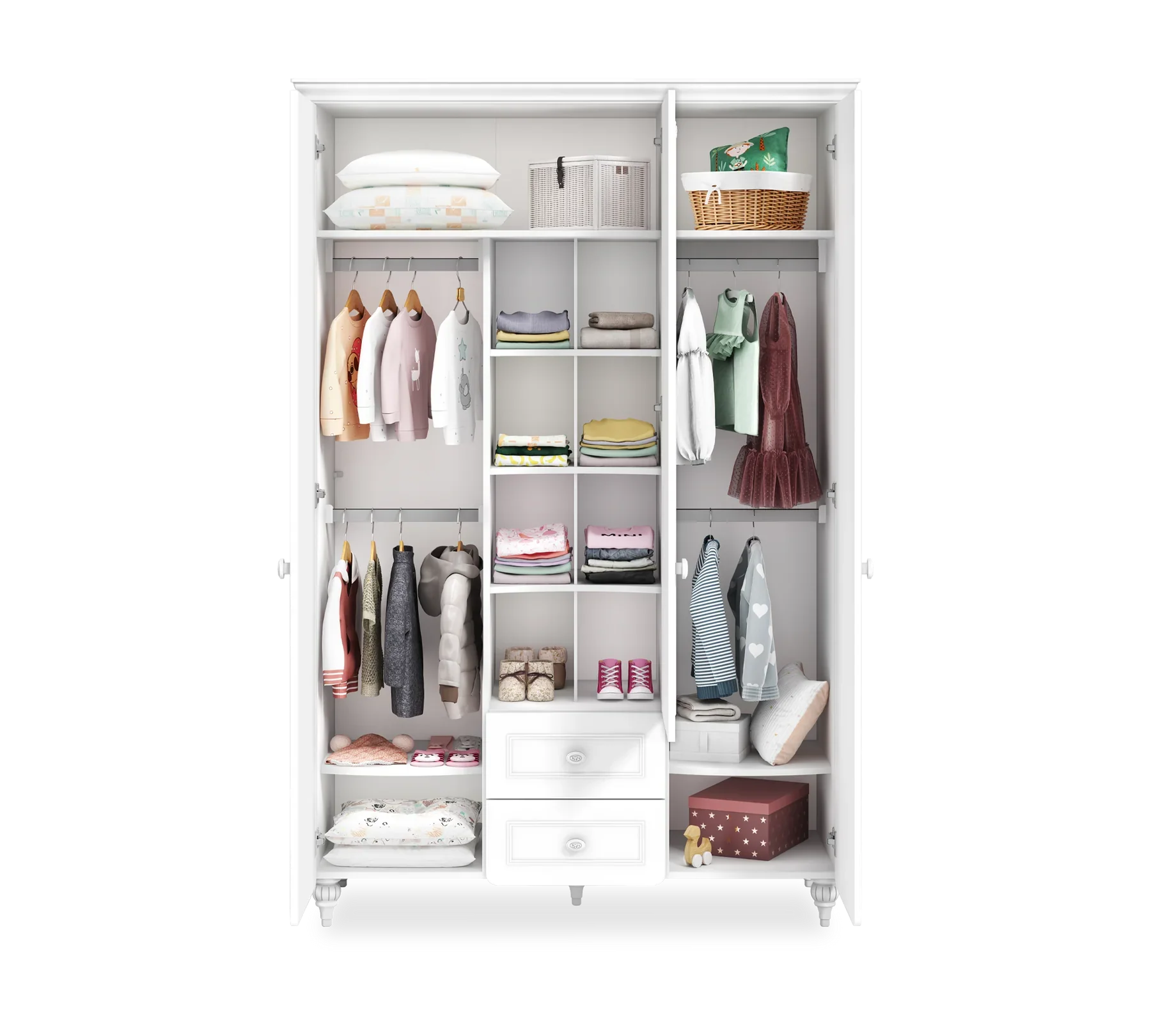 Детски трикрилен гардероб «Romantic baby» с огледална врата, ширина 136см