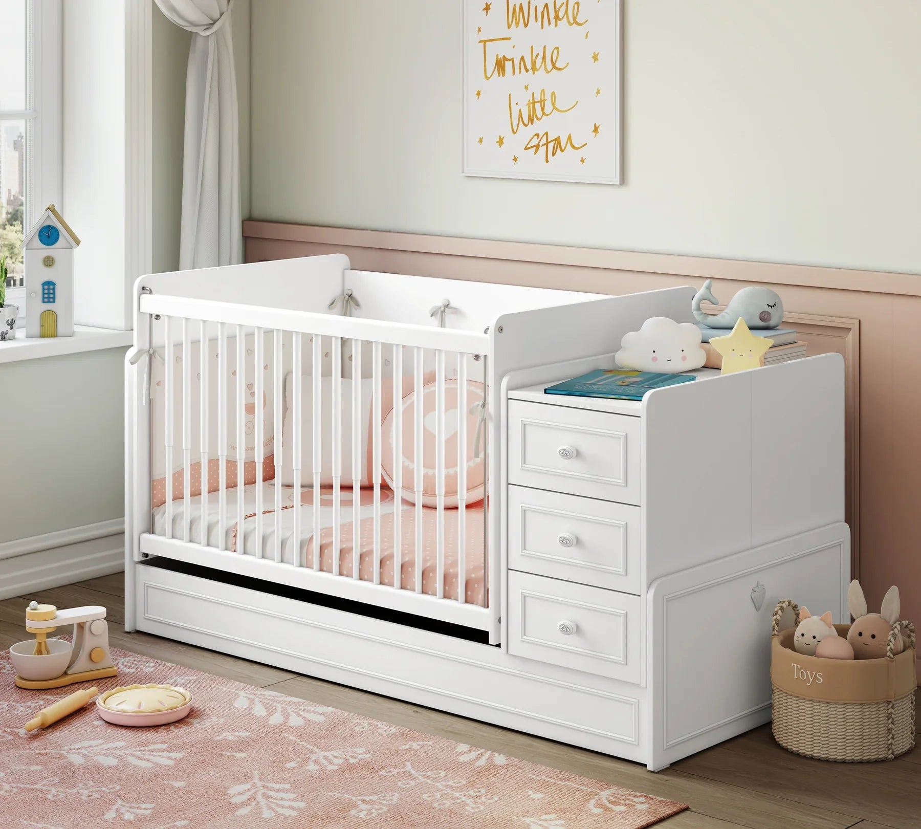 Трансформираща се бебешка кошара - легло «Romantic Baby» за матраци 70x115см и 70x160cm
