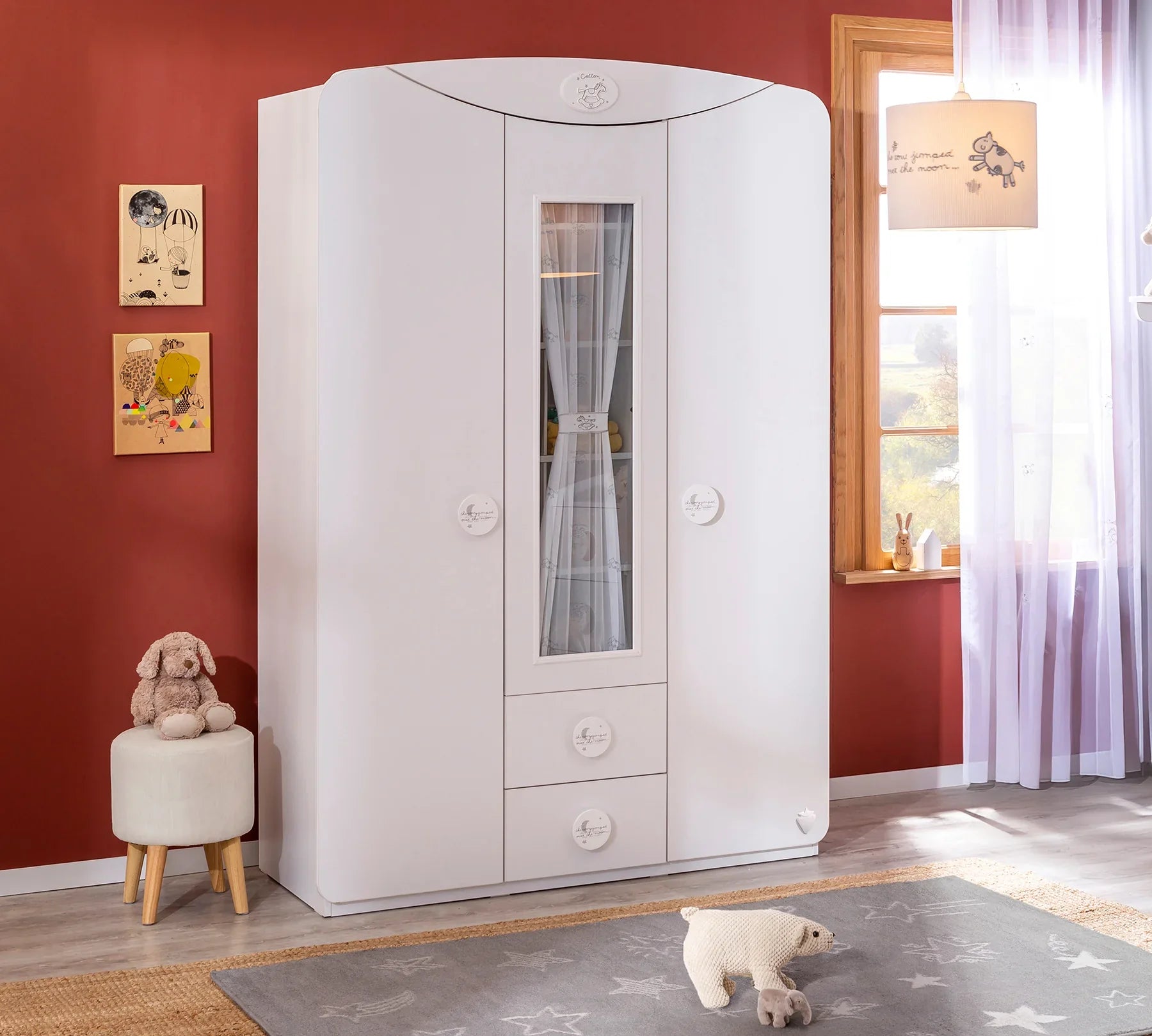 Детски трикрилен гардероб с прозорче Baby Cotton