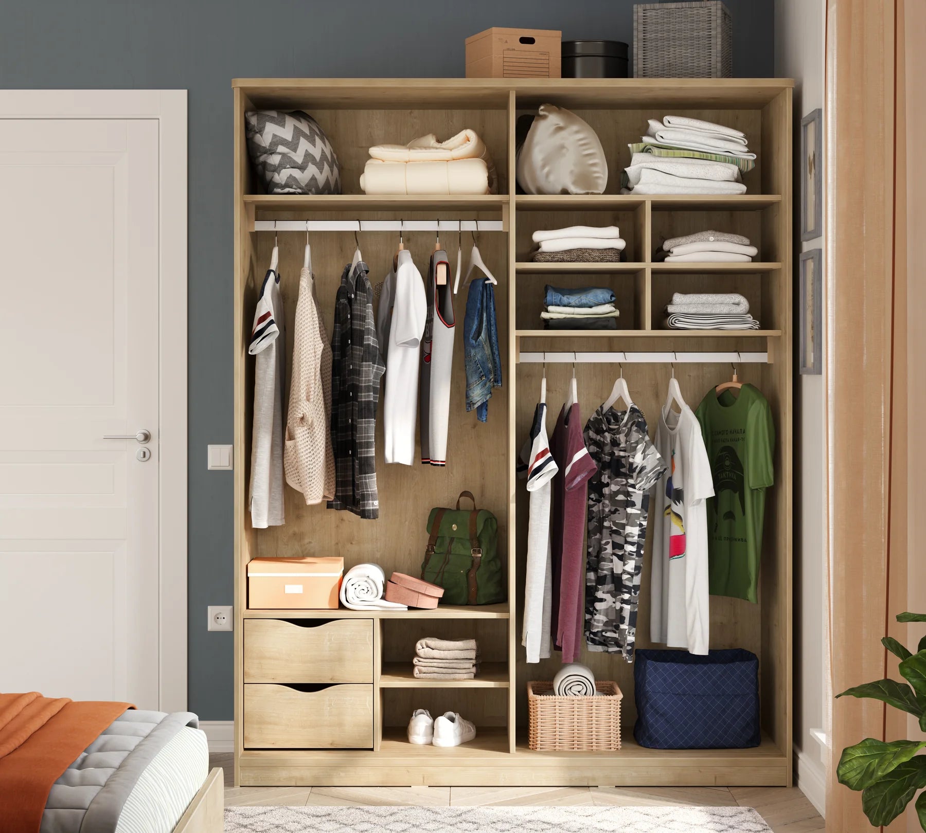 Гардероб с плъзгащи врати «Mocha» с огледална врата, със защита против преобръщане и вентилация, ширина 164см