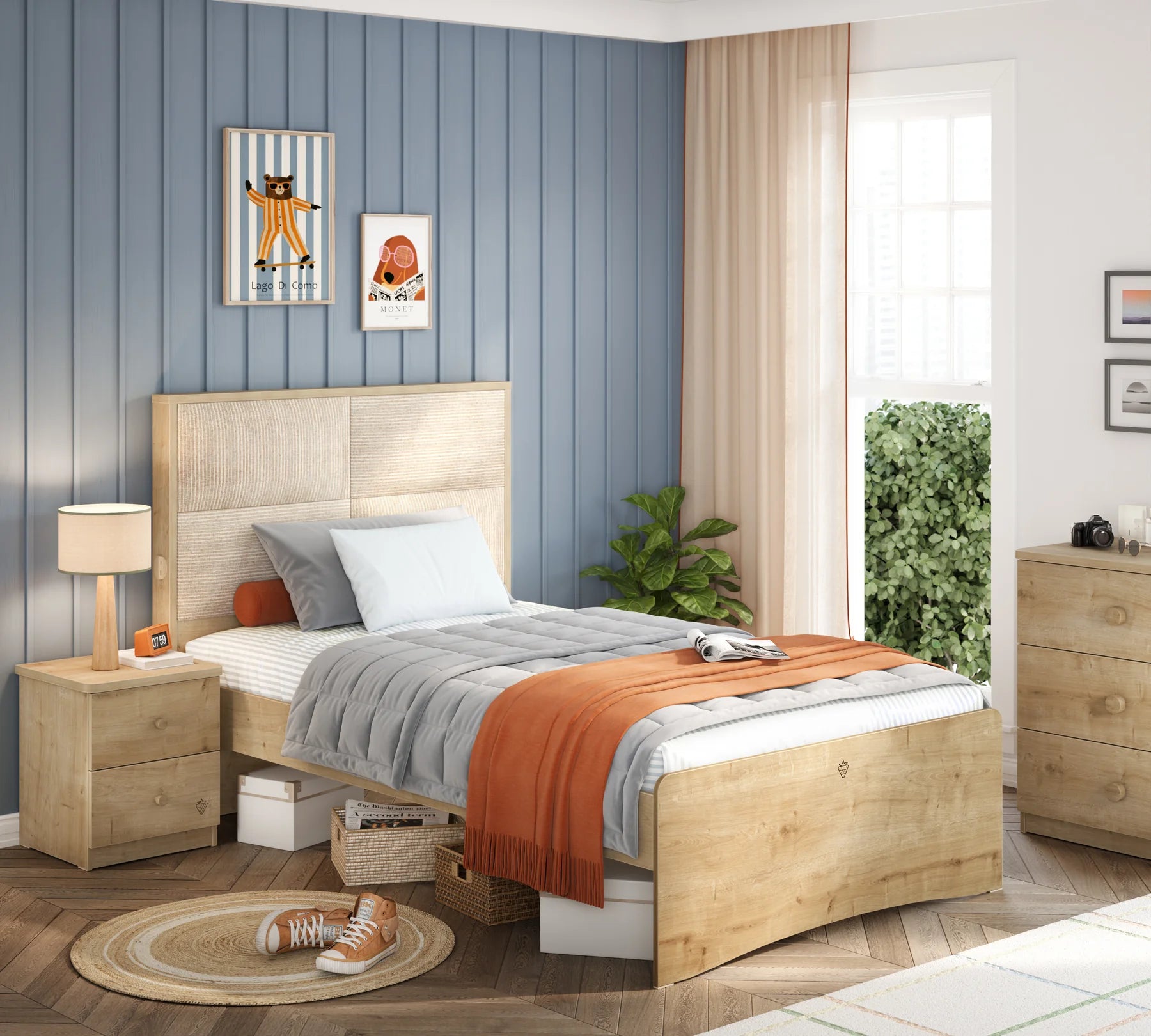 Легло «Mocha» с тапицирана табла, USB зарядна станция