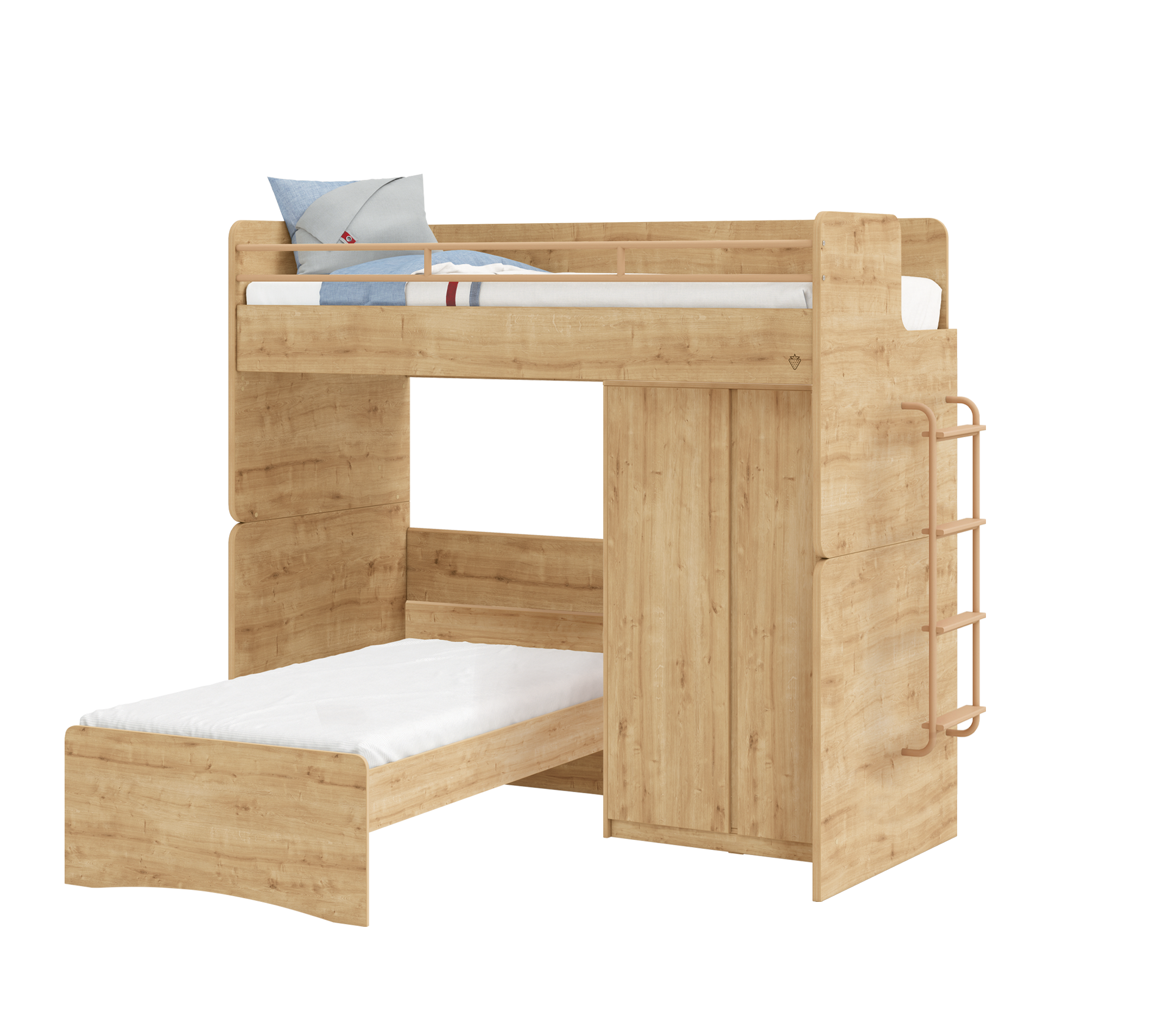 Модулно двуетажно легло «Studio» - Сет 4, с две легла, гардероб и стълби