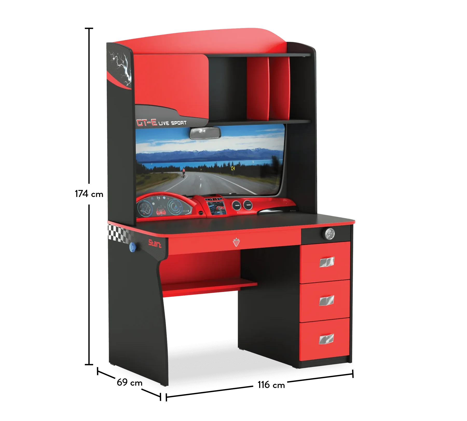 Бюро с надстройка «Champion Racer» + чекмеджета с органайзери, 3Д детайли, размери 115х174х68