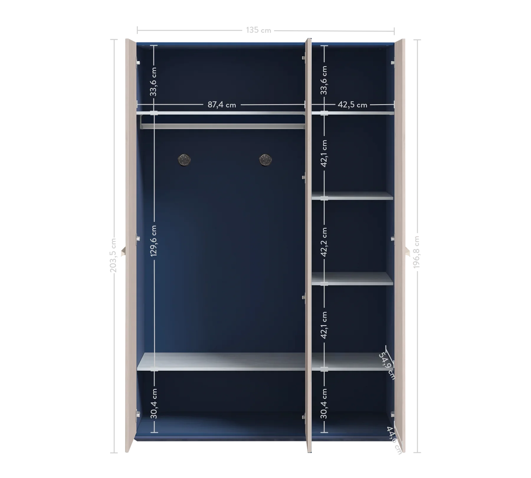 Трикрилен гардероб «Trio» с огледална врата, ширина 135см