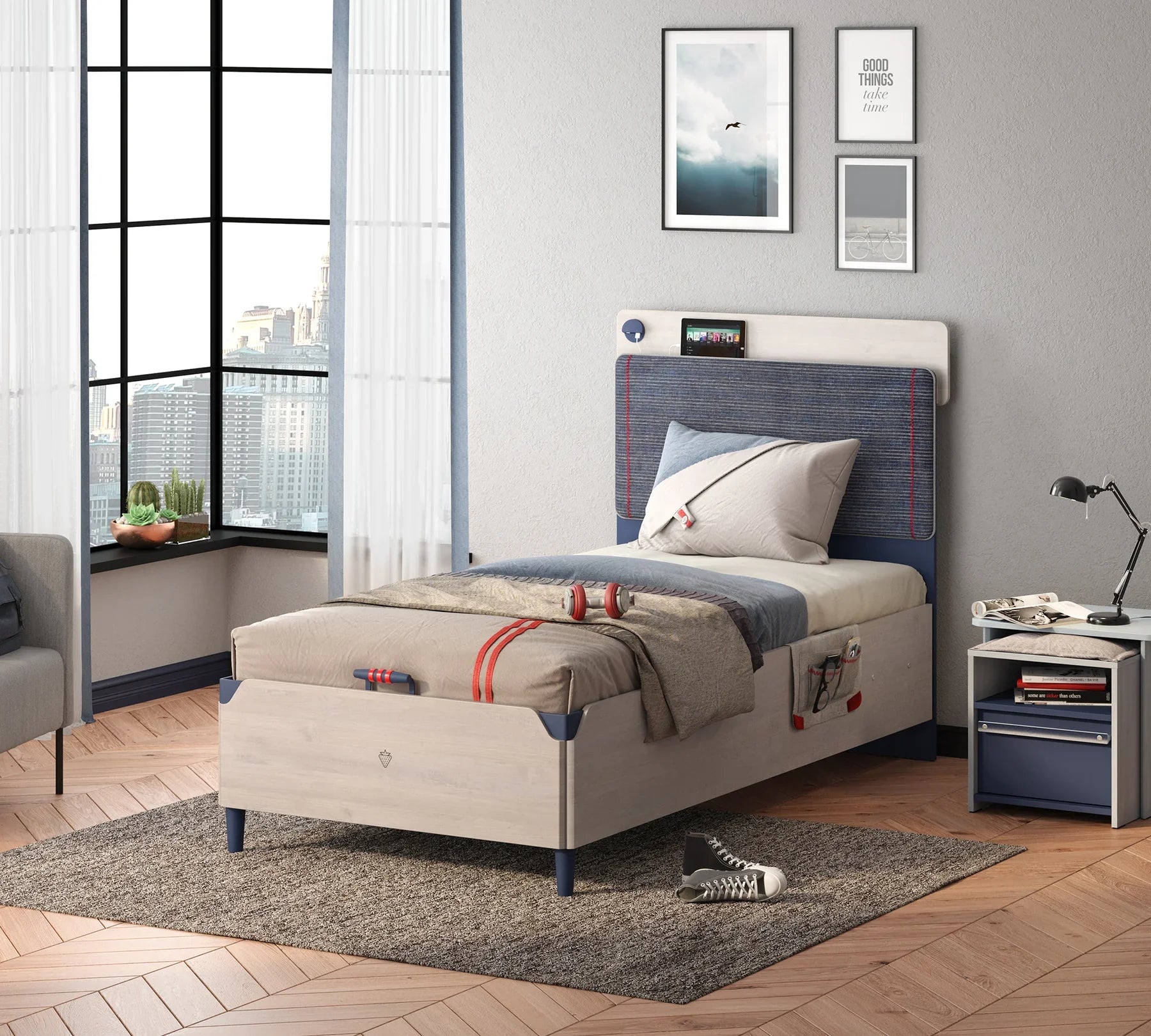 Легло «Trio» + табла - с място за съхранение, повдигащ механизъм, размер 100х200см