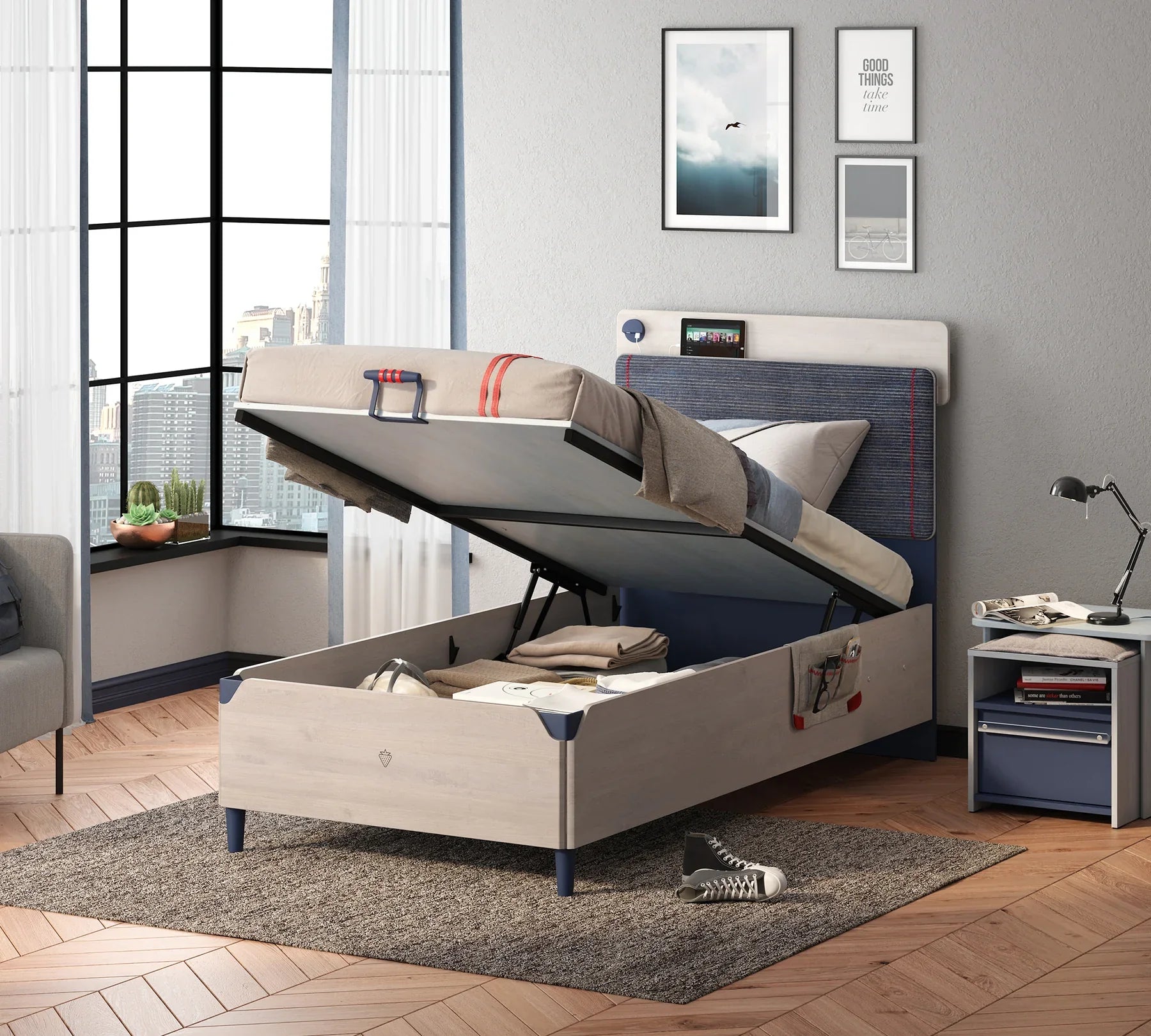 Легло «Trio» + табла - с място за съхранение, повдигащ механизъм, размер 120х200см
