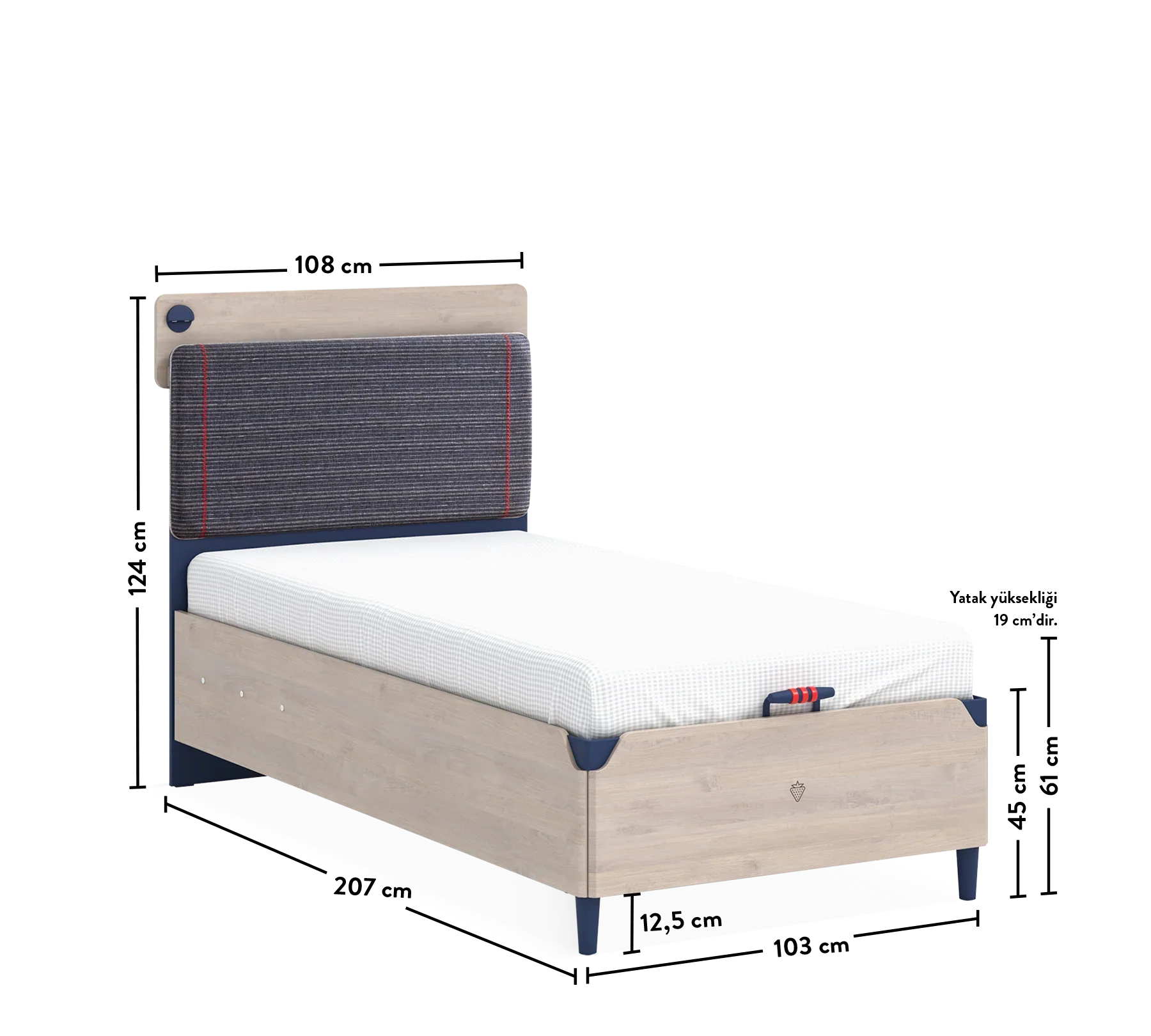 Легло «Trio» + табла - с място за съхранение, повдигащ механизъм, размер 100х200см