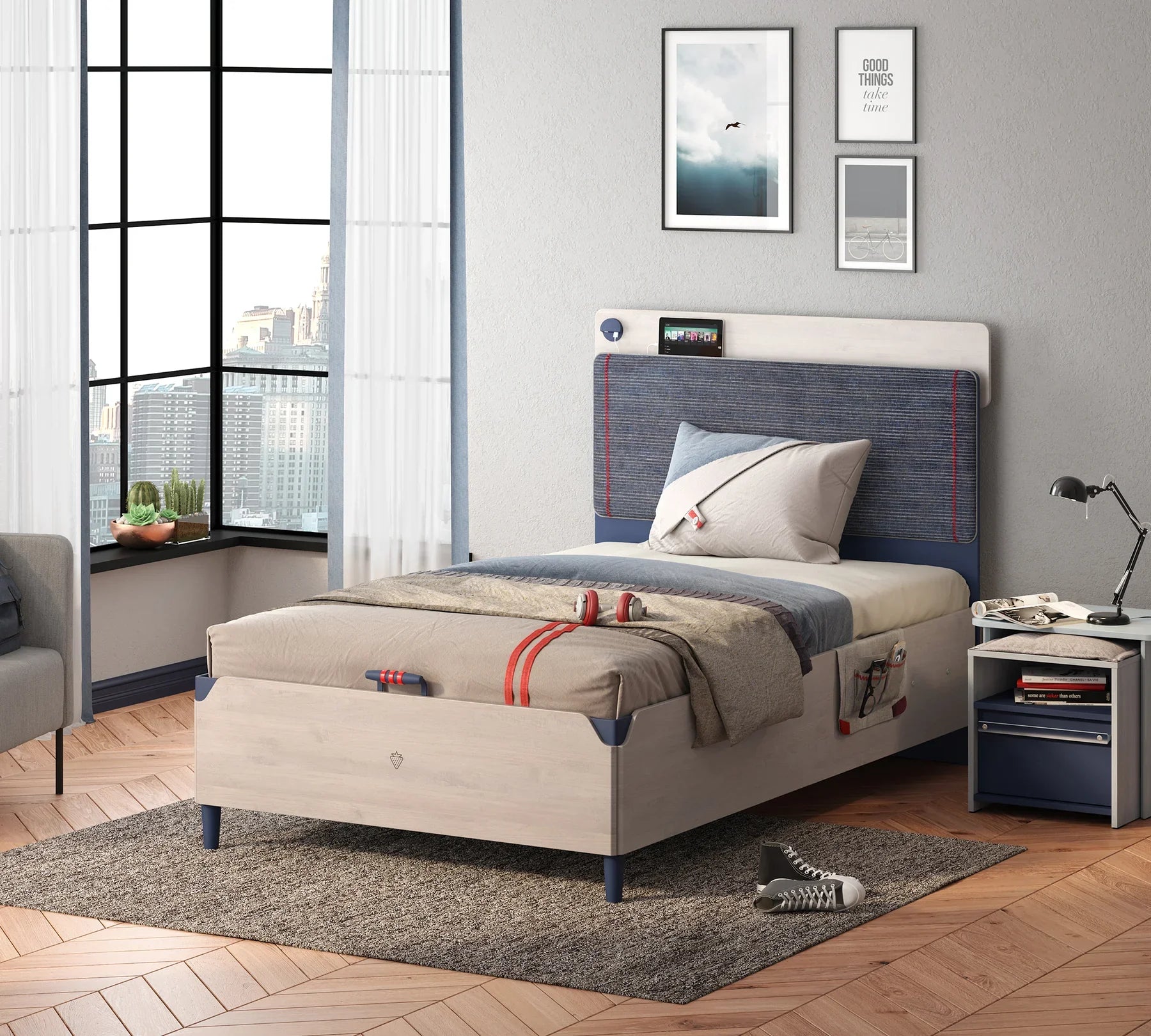 Легло «Trio» + табла - с място за съхранение, повдигащ механизъм, размер 120х200см