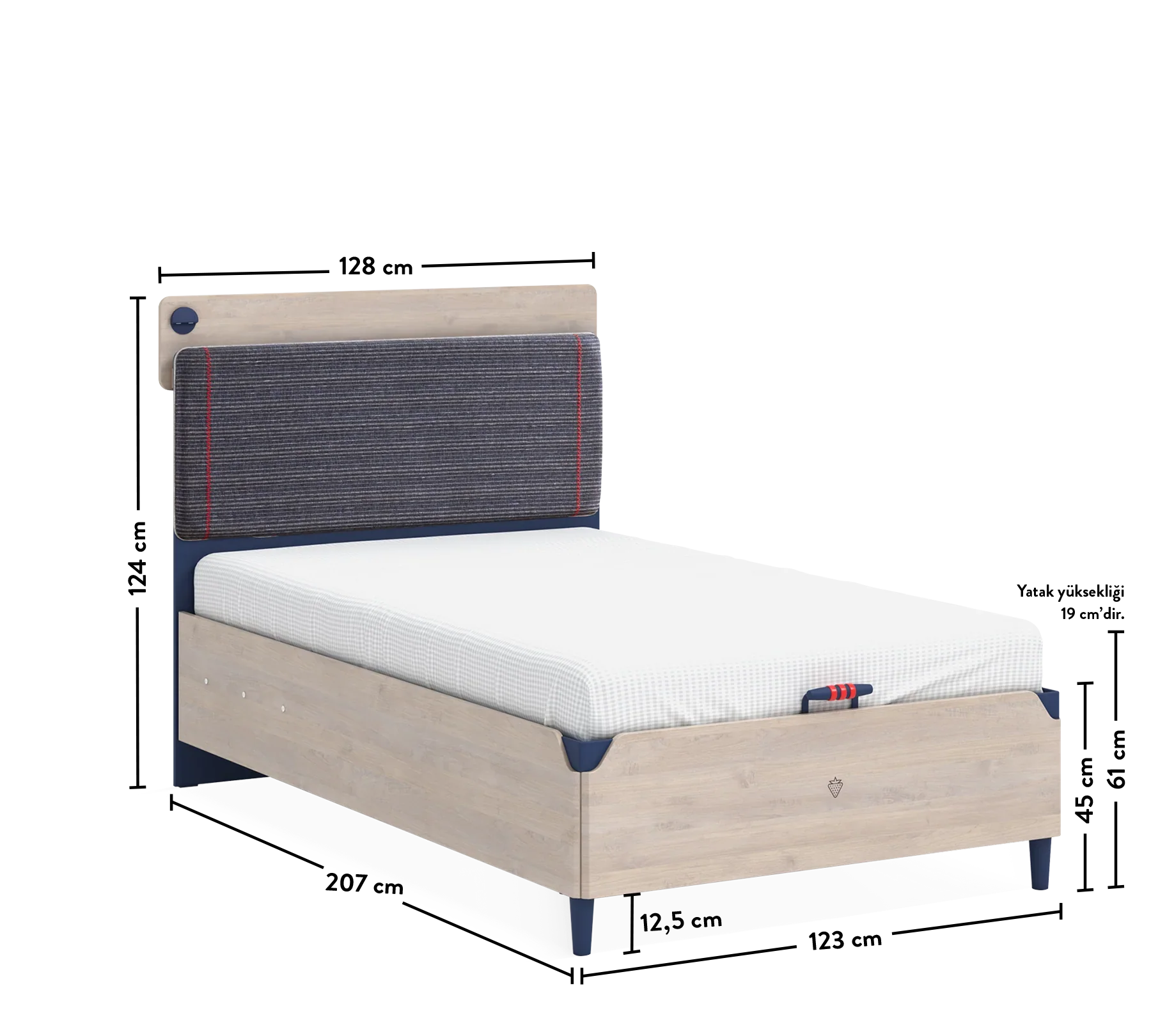 Легло «Trio» + табла - с място за съхранение, повдигащ механизъм, размер 120х200см