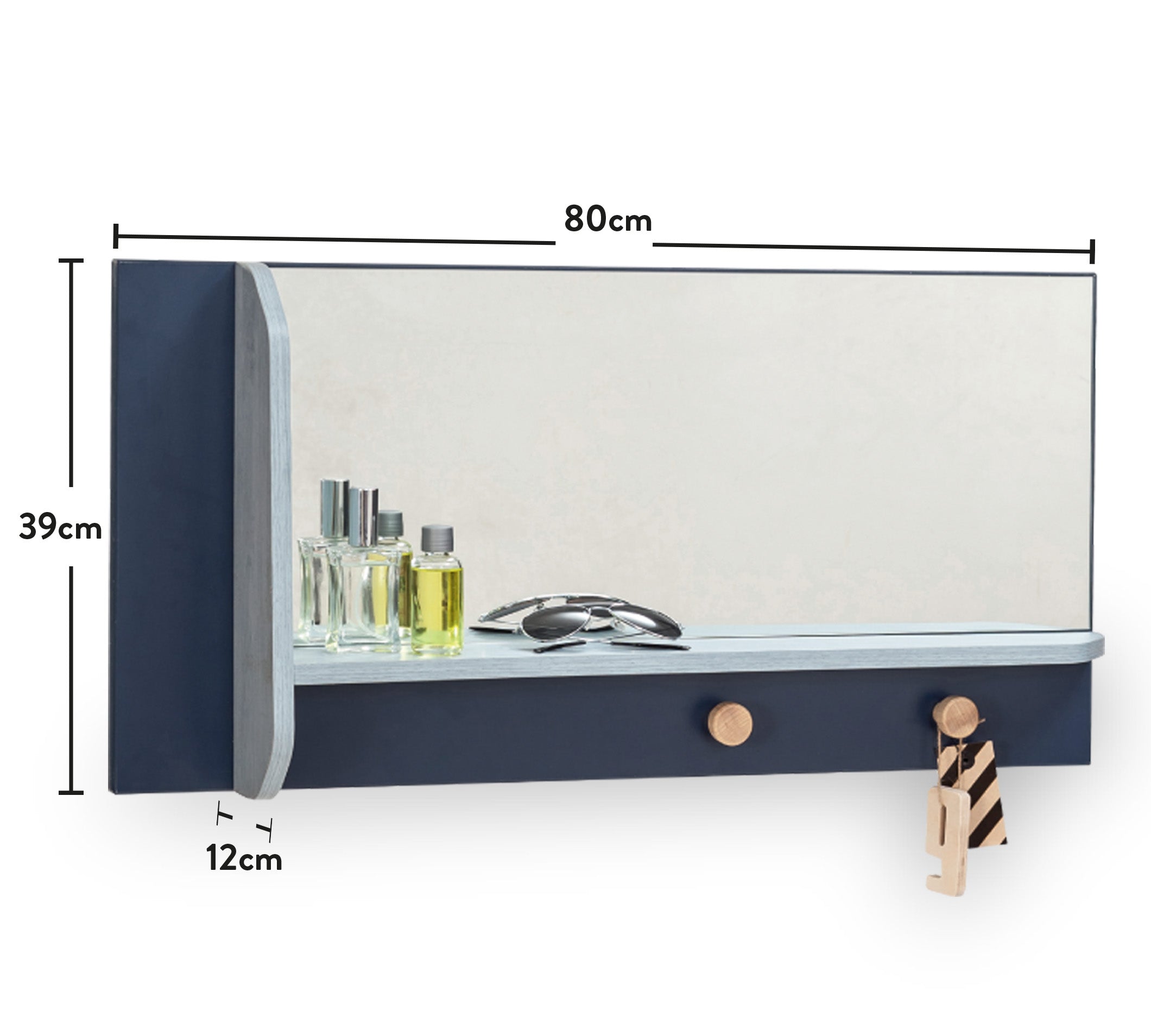 Огледало «Trio» + рафт и закачалка, размер 80х39х12см