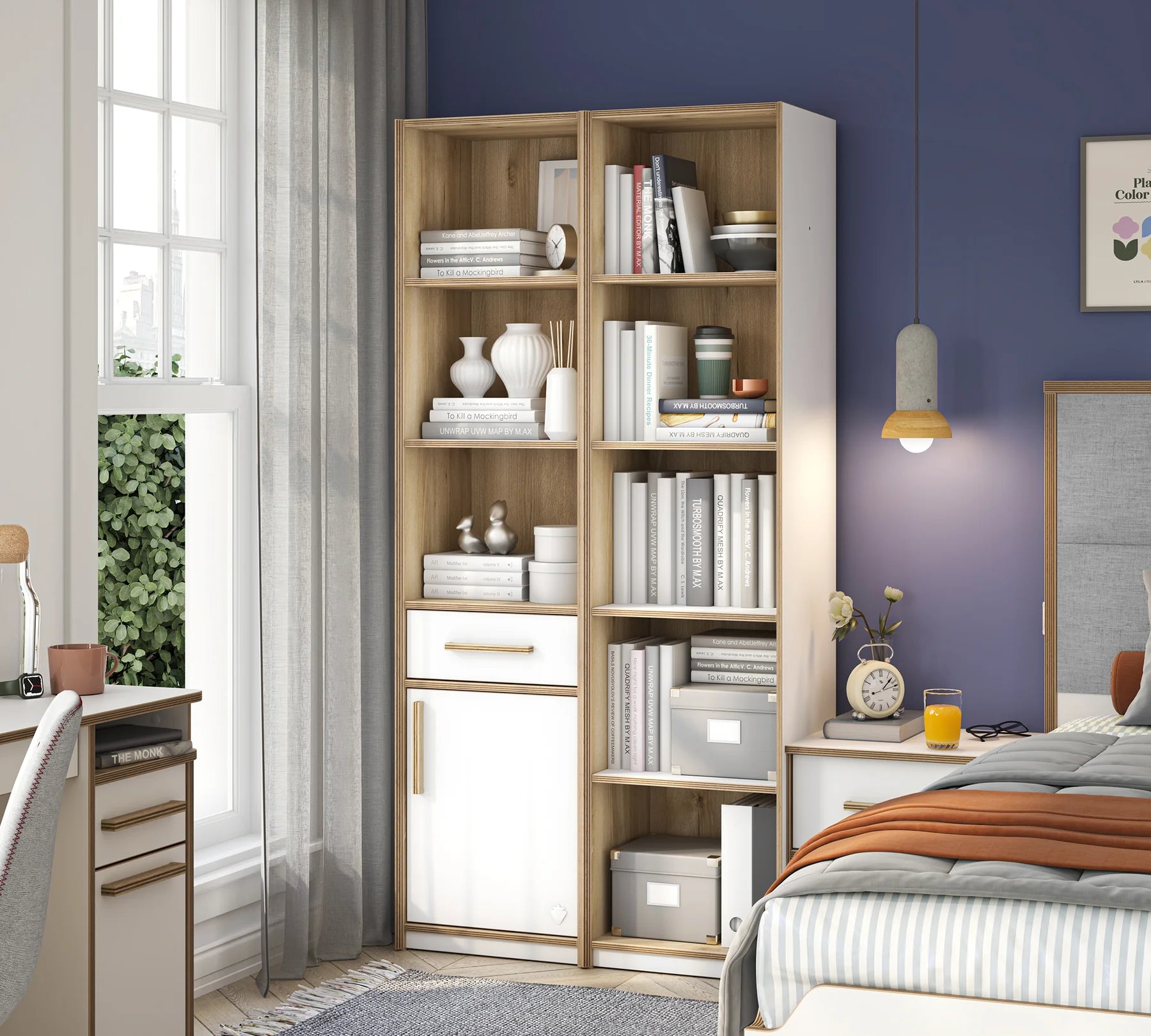 Библиотека «Modera» с чекмедже и шкаф, размер 44x181x38см